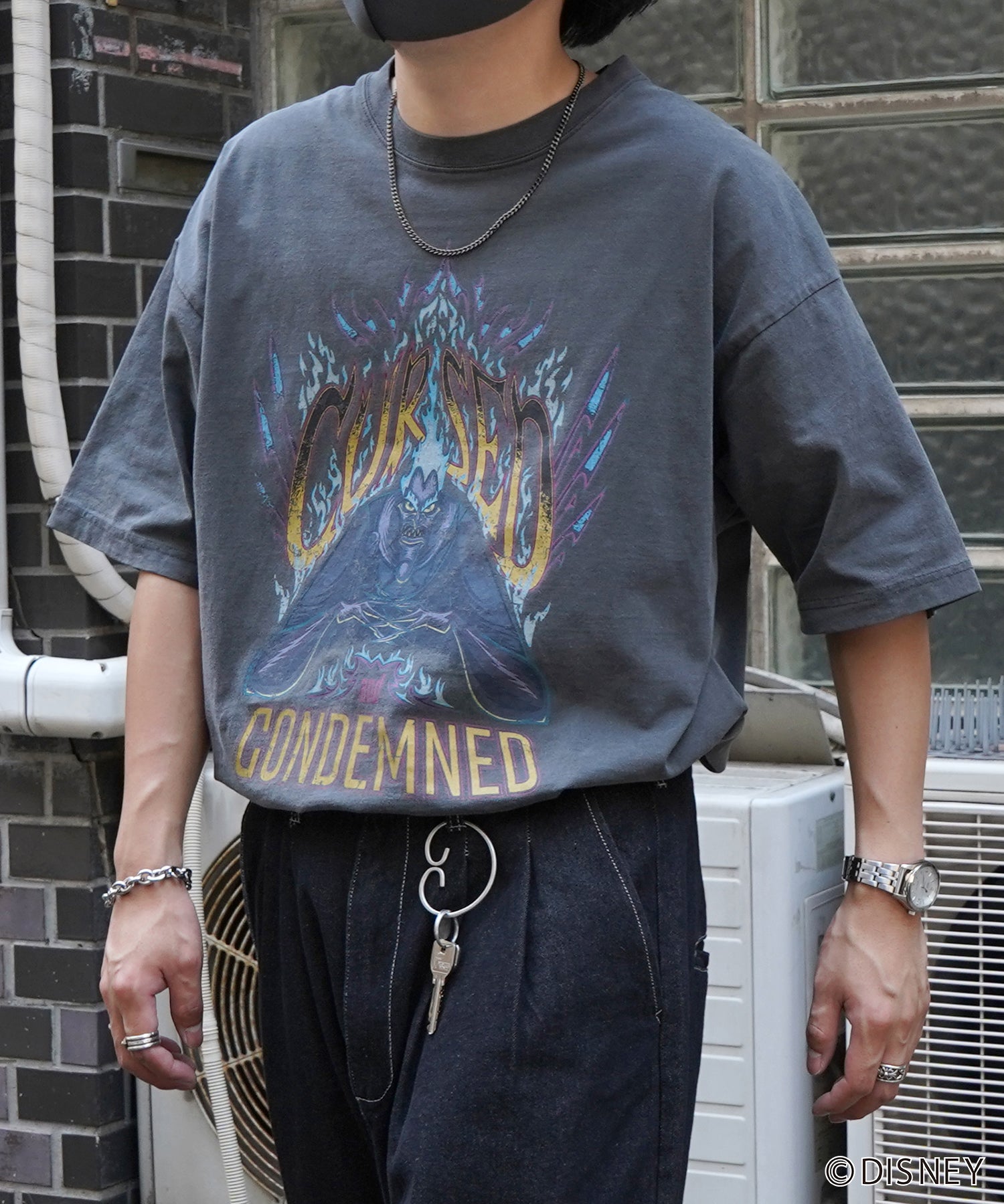 【Disney Villains / ディズニーヴィランズ】HADES / ハデス ヴィンテージライク ピグメント加工 ビッグシルエット 半袖プリントTシャツ