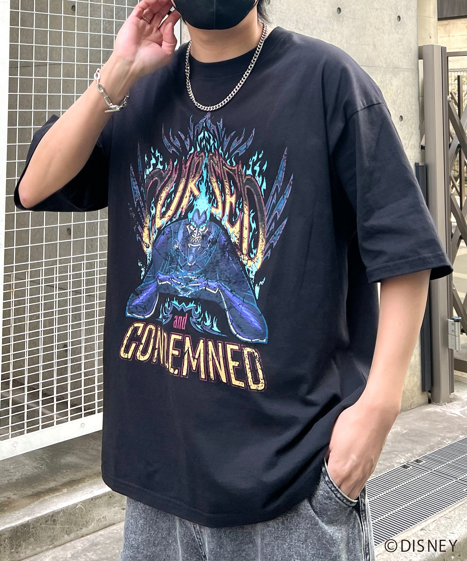 【Disney Villains / ディズニーヴィランズ】HADES / ハデス ヴィンテージライク ピグメント加工 ビッグシルエット 半袖プリントTシャツ