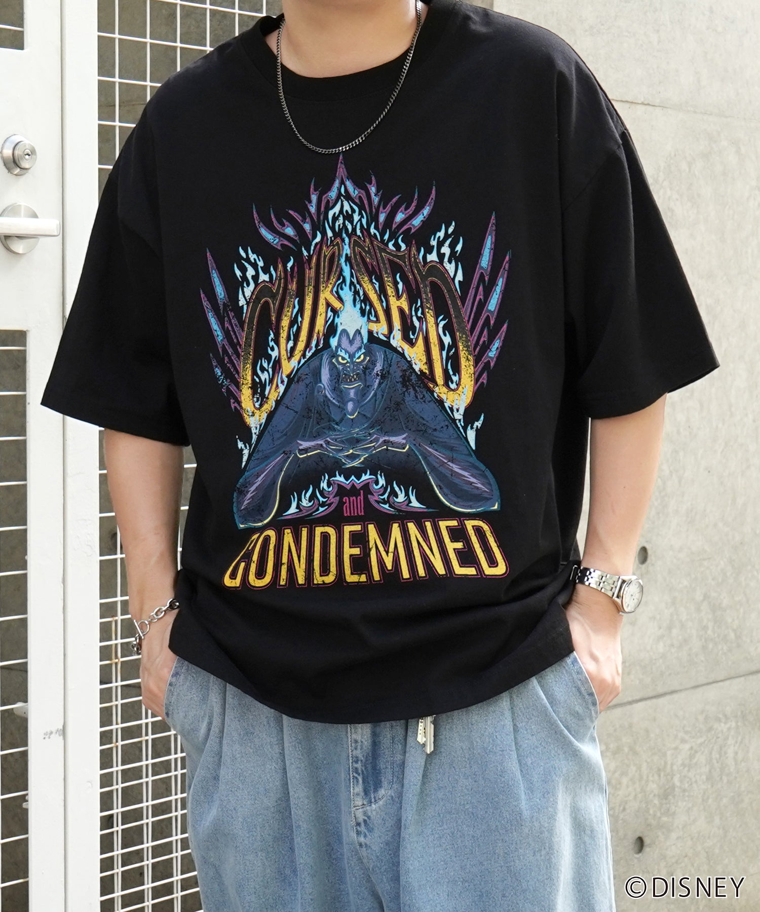【Disney Villains / ディズニーヴィランズ】HADES / ハデス ヴィンテージライク ピグメント加工 ビッグシルエット 半袖プリントTシャツ