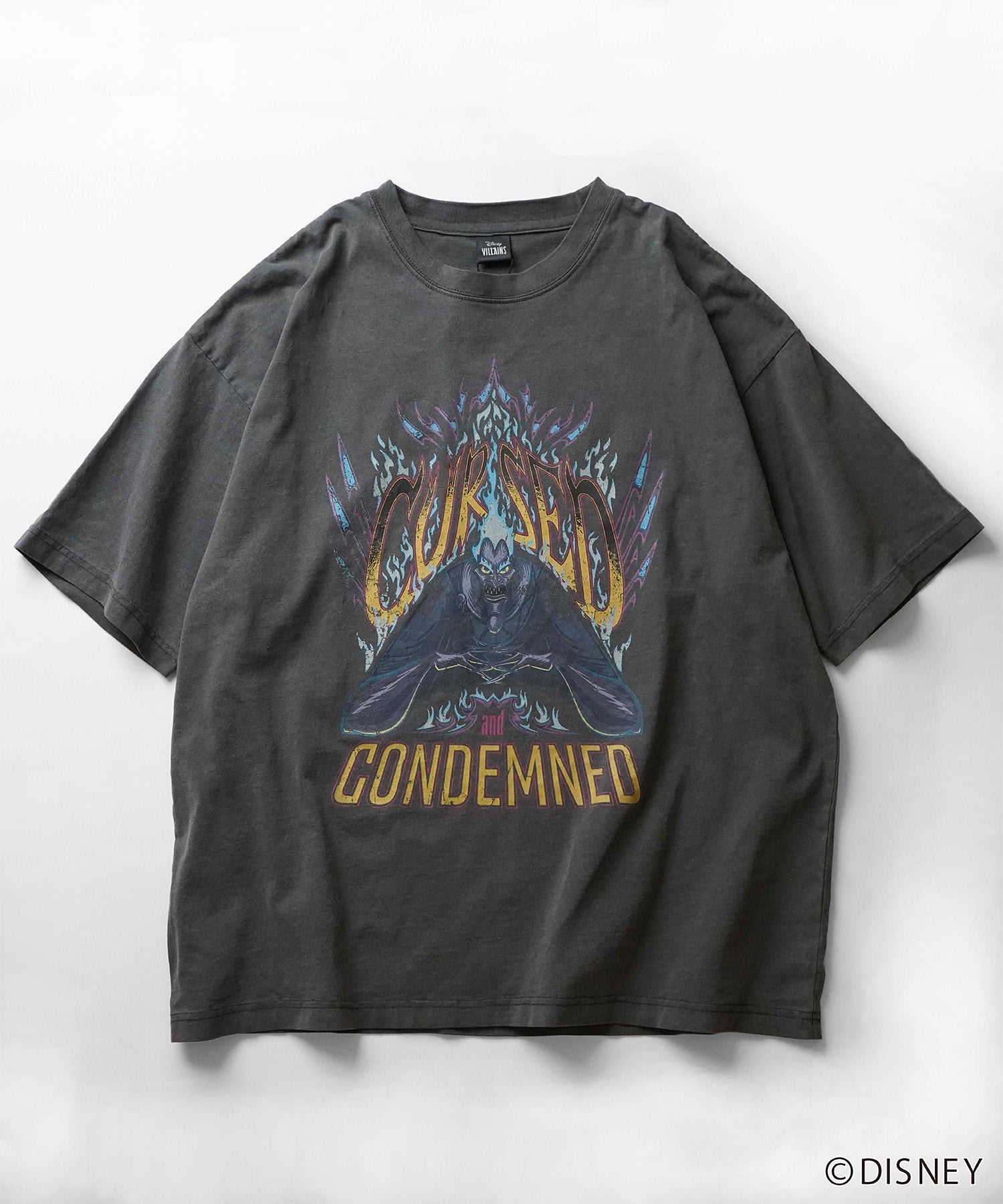 【Disney Villains / ディズニーヴィランズ】HADES / ハデス ヴィンテージライク ピグメント加工 ビッグシルエット 半袖プリントTシャツ