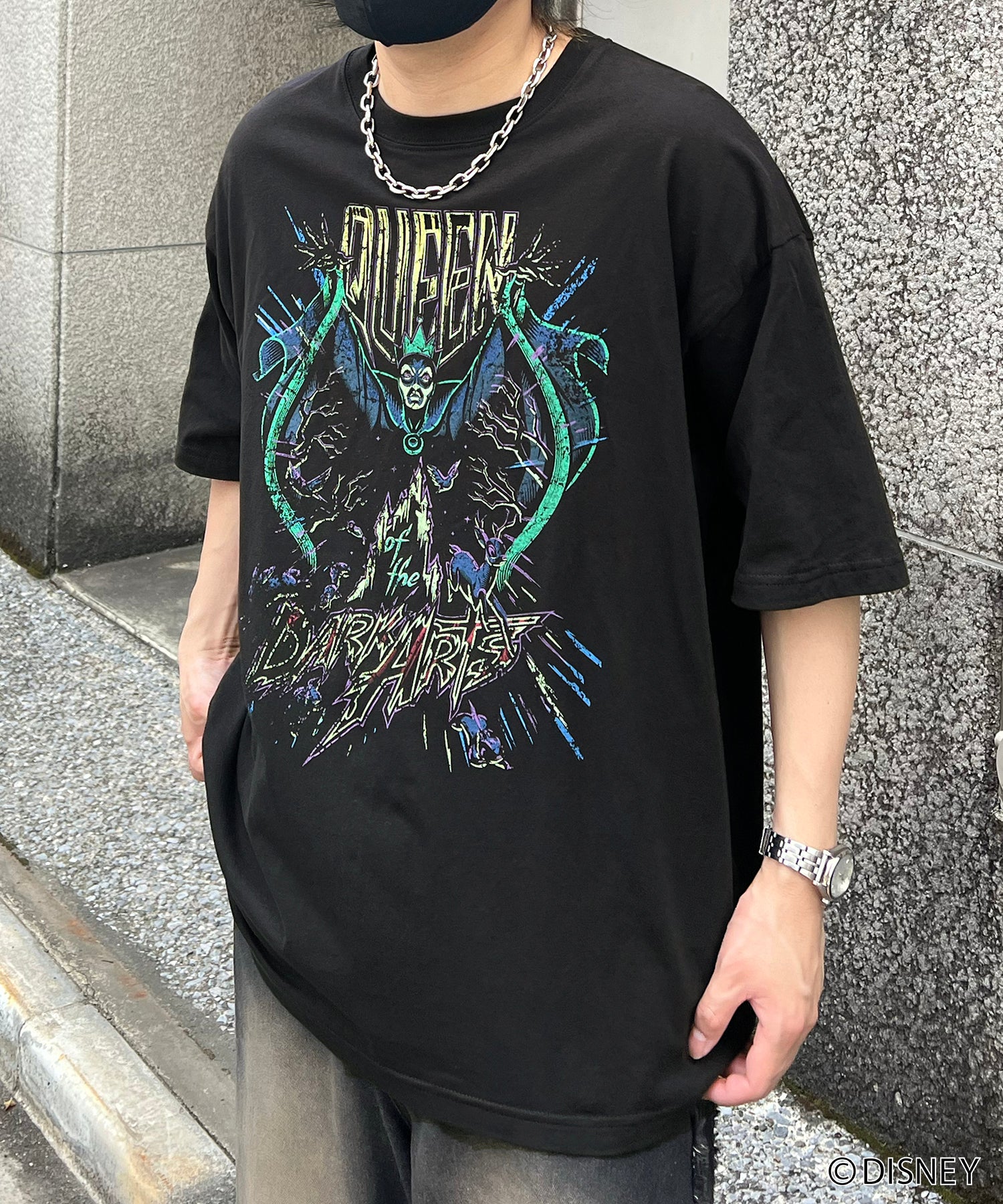 【Disney Villains / ディズニーヴィランズ】EVIL QUEEN / 女王 ヴィンテージライク ピグメント加工 ビッグシルエット 半袖プリントTシャツ