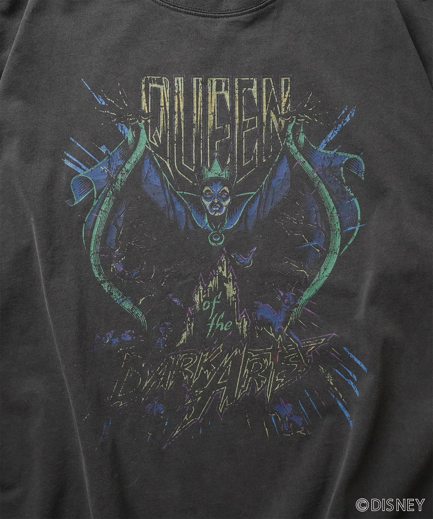 【Disney Villains / ディズニーヴィランズ】EVIL QUEEN / 女王 ヴィンテージライク ピグメント加工 ビッグシルエット 半袖プリントTシャツ