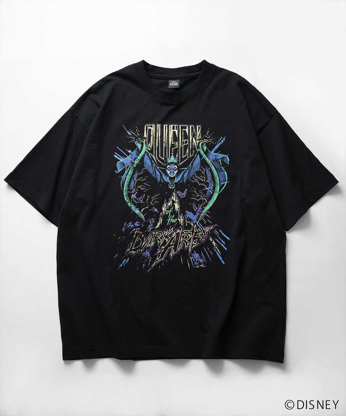 【Disney Villains / ディズニーヴィランズ】EVIL QUEEN / 女王 ヴィンテージライク ピグメント加工 ビッグシルエット 半袖プリントTシャツ