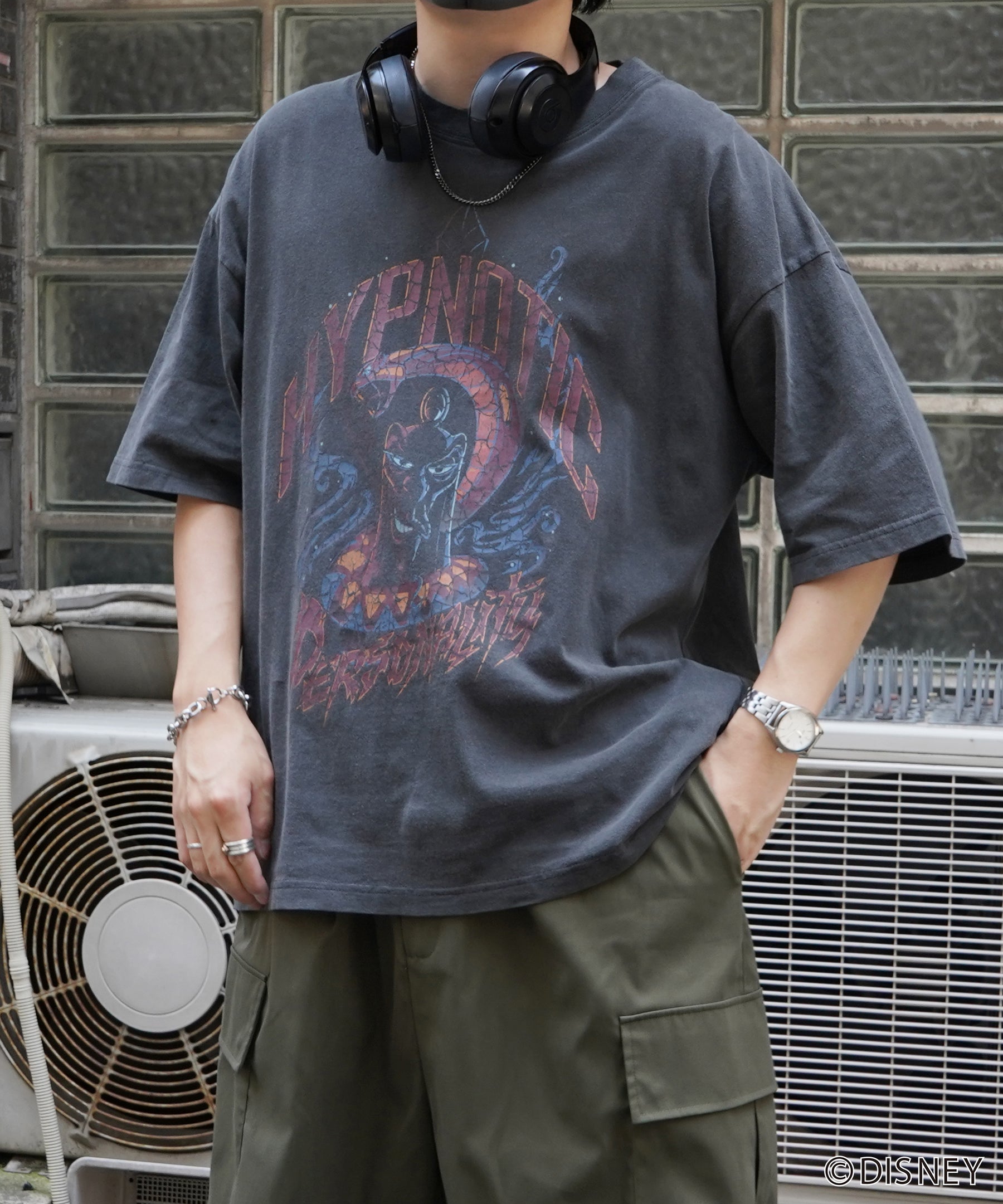 【Disney Villains / ディズニーヴィランズ】JAFER / ジャファー ヴィンテージライク ピグメント加工 ビッグシルエット 半袖プリントTシャツ