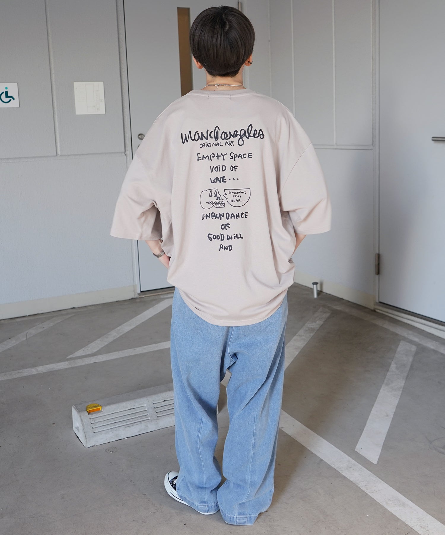 【MARK GONZALES ARTWORK COLLECTION / マーク ゴンザレス】フロント / バックプリント ワンポイント刺繍 モチーフ ビッグシルエットTシャツ