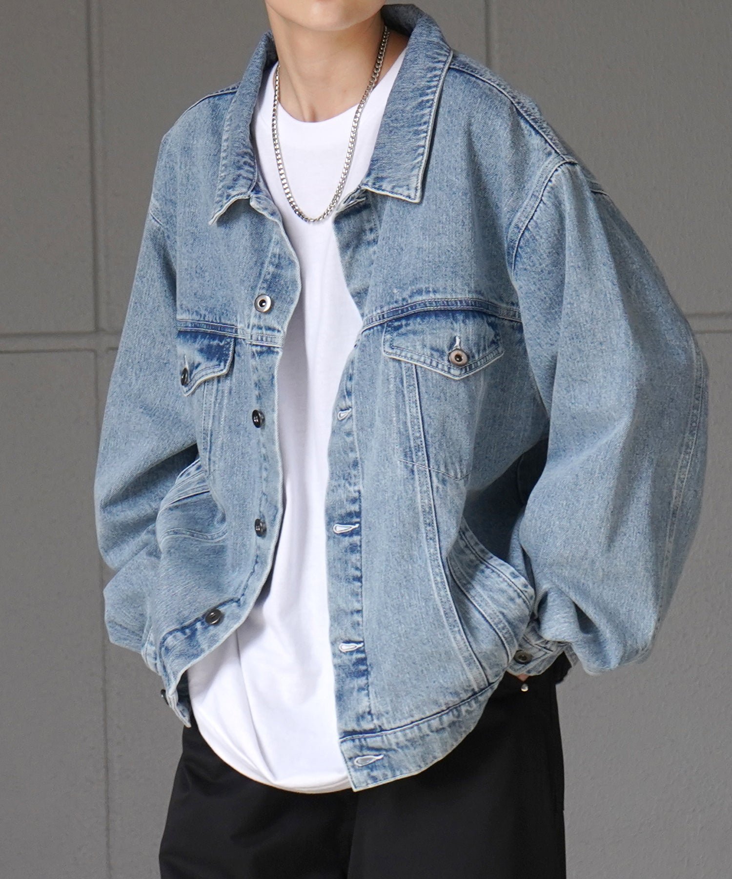 【新色追加】ビッグシルエット ヴィンテージライク ケミカルウォッシュ加工 Gジャン デニムジャケット