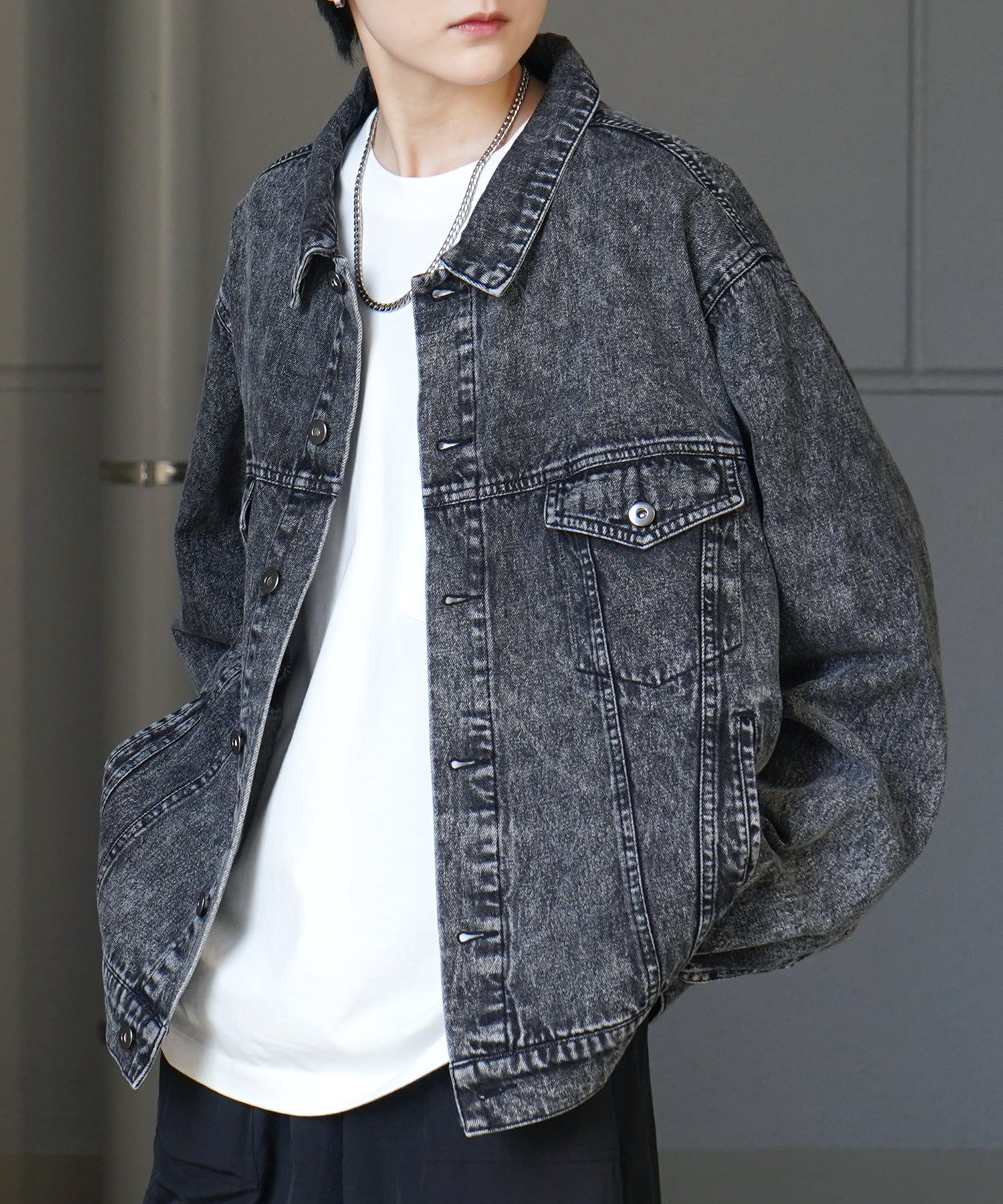 【新色追加】ビッグシルエット ヴィンテージライク ケミカルウォッシュ加工 Gジャン デニムジャケット
