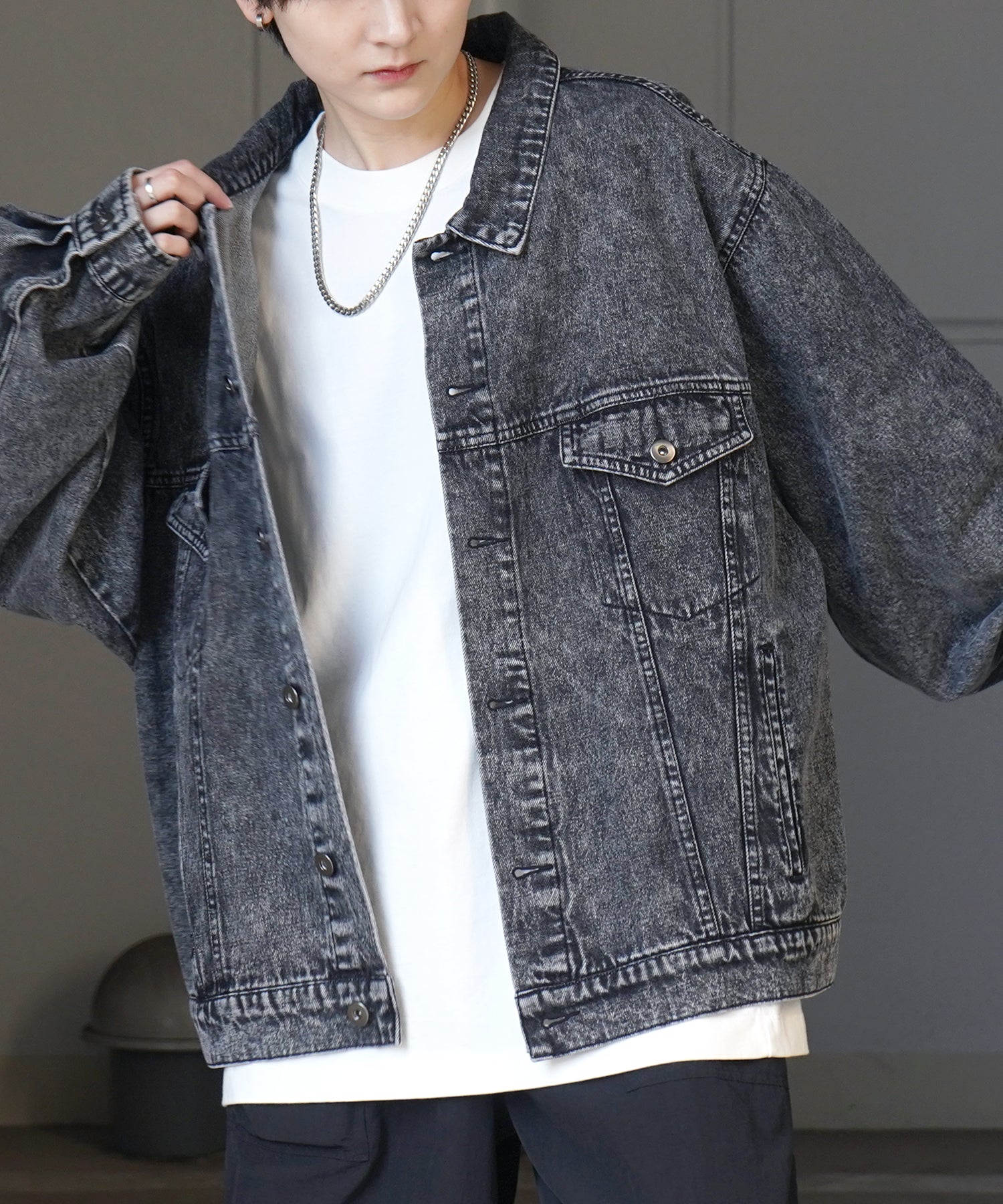 【新色追加】ビッグシルエット ヴィンテージライク ケミカルウォッシュ加工 Gジャン デニムジャケット