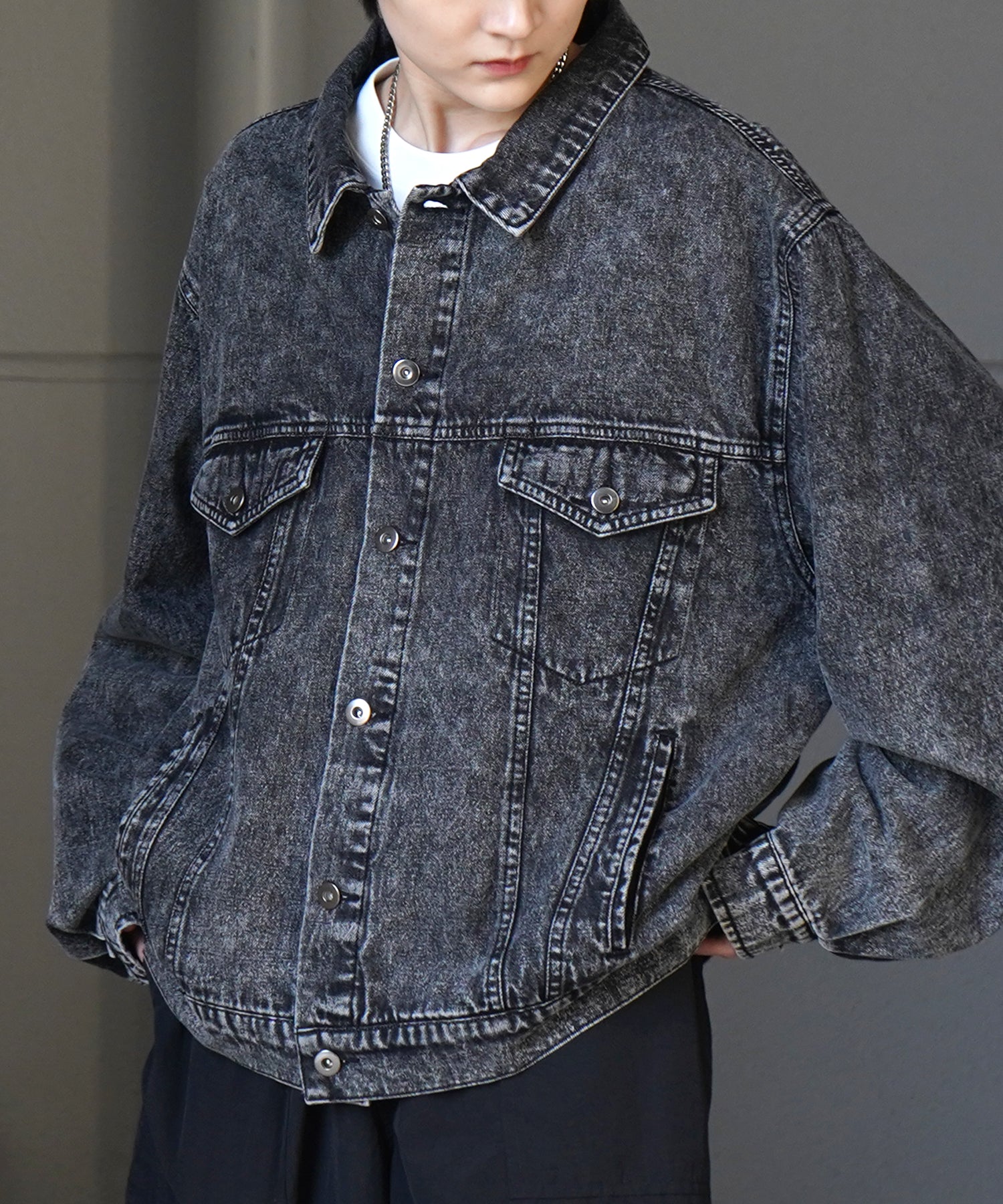 【新色追加】ビッグシルエット ヴィンテージライク ケミカルウォッシュ加工 Gジャン デニムジャケット