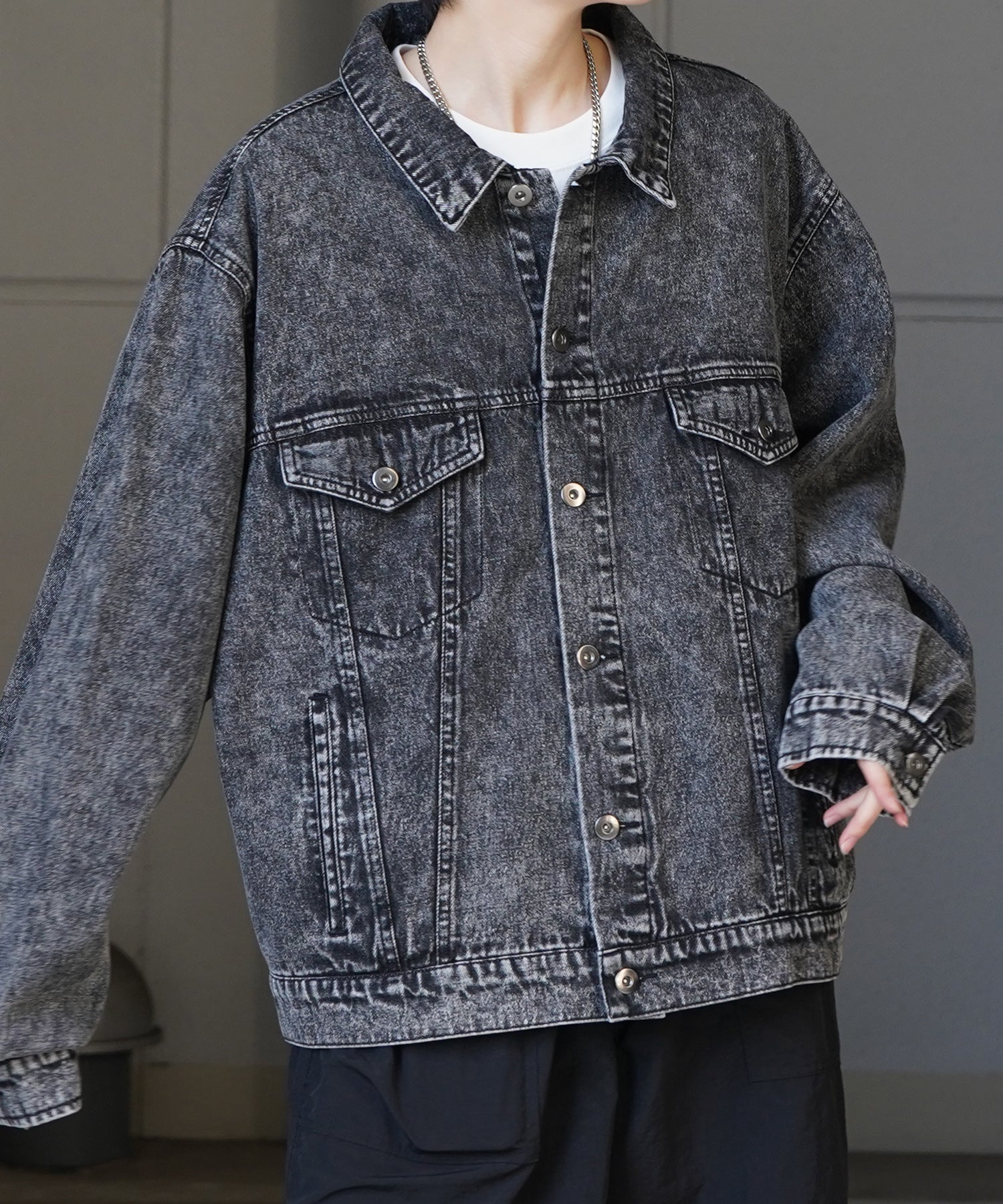 【新色追加】ビッグシルエット ヴィンテージライク ケミカルウォッシュ加工 Gジャン デニムジャケット