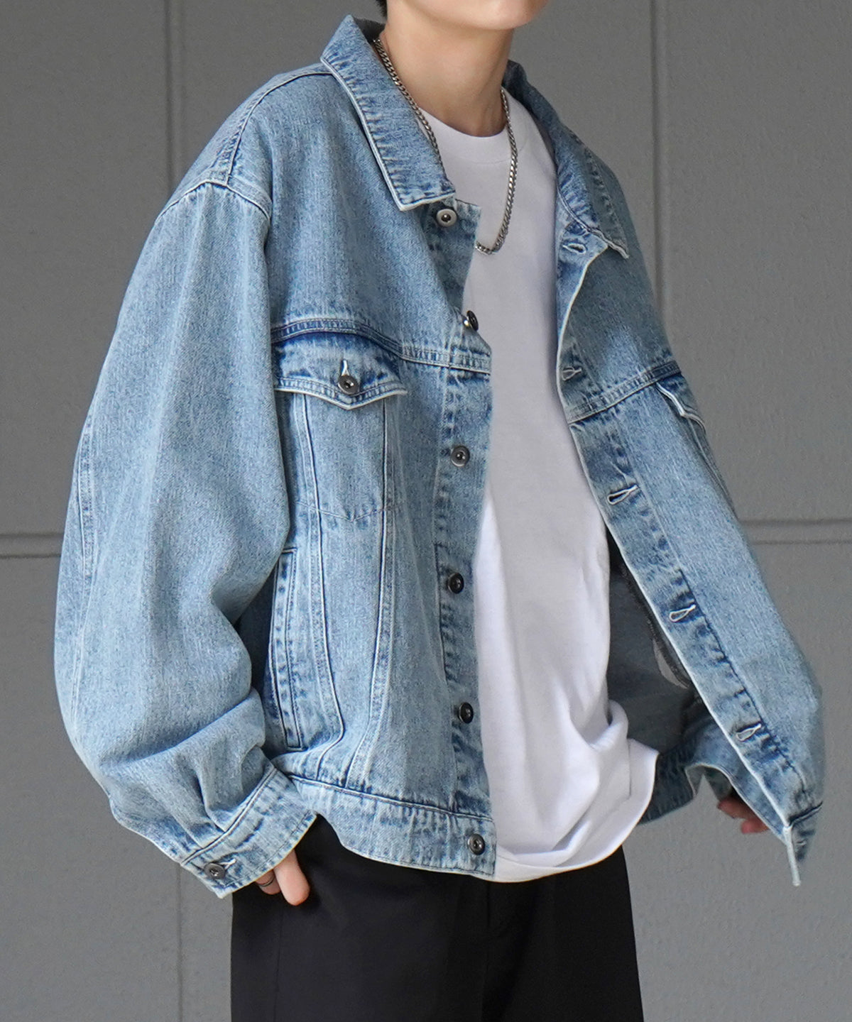 【新色追加】ビッグシルエット ヴィンテージライク ケミカルウォッシュ加工 Gジャン デニムジャケット