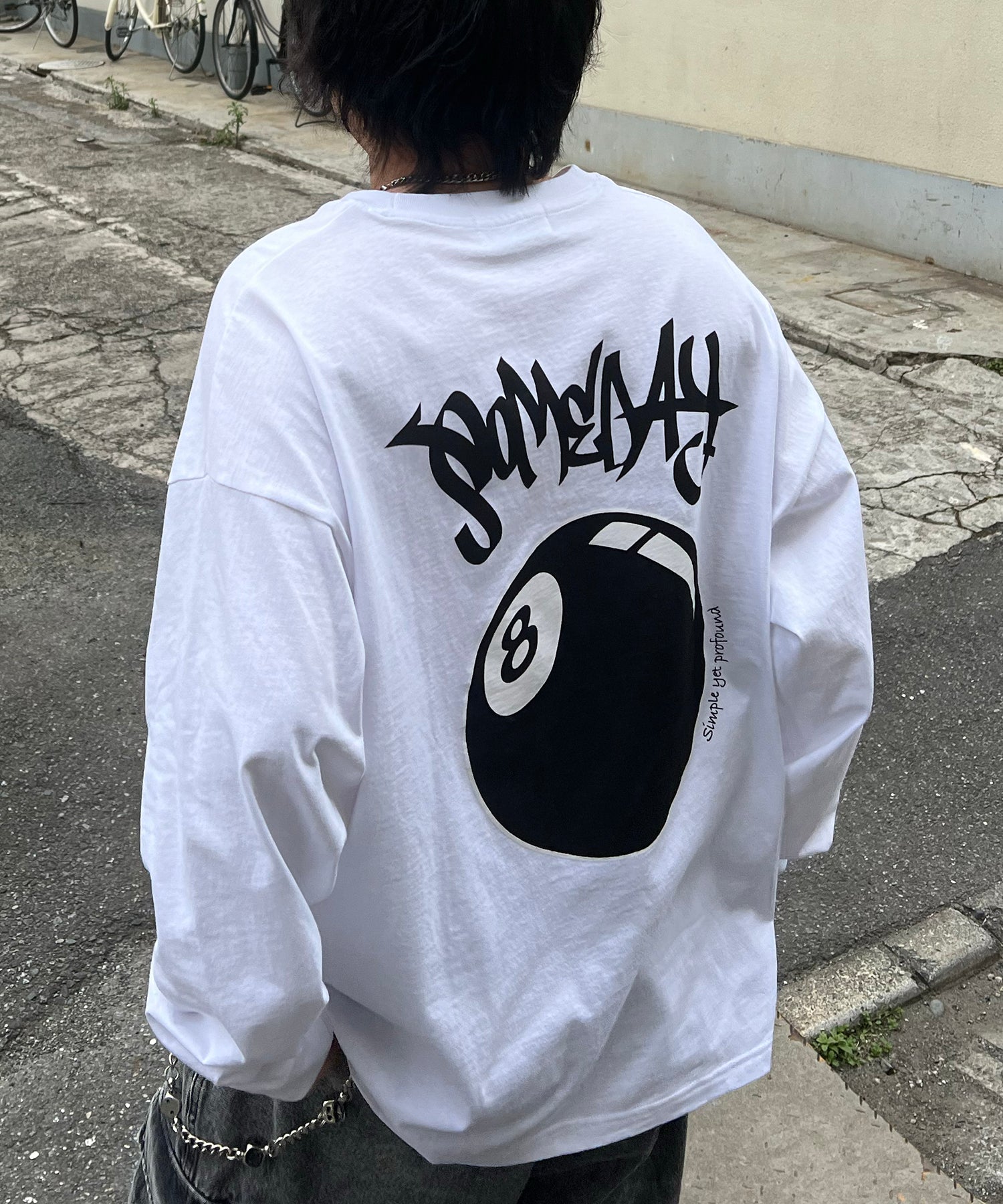 8ボール&ダイス ワンポイント刺繍 / バックプリント ビッグシルエットロンT