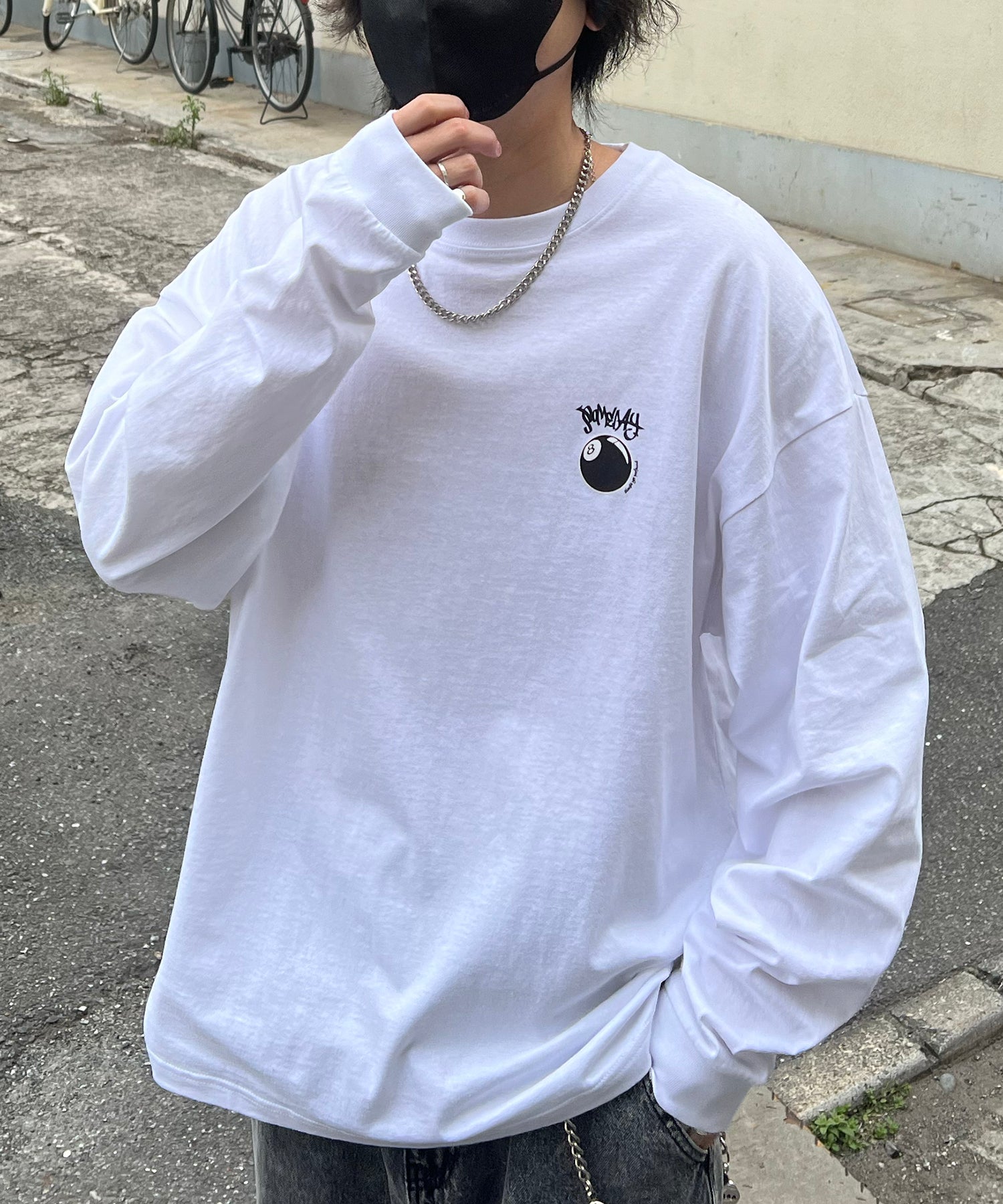 8ボール&ダイス ワンポイント刺繍 / バックプリント ビッグシルエットロンT