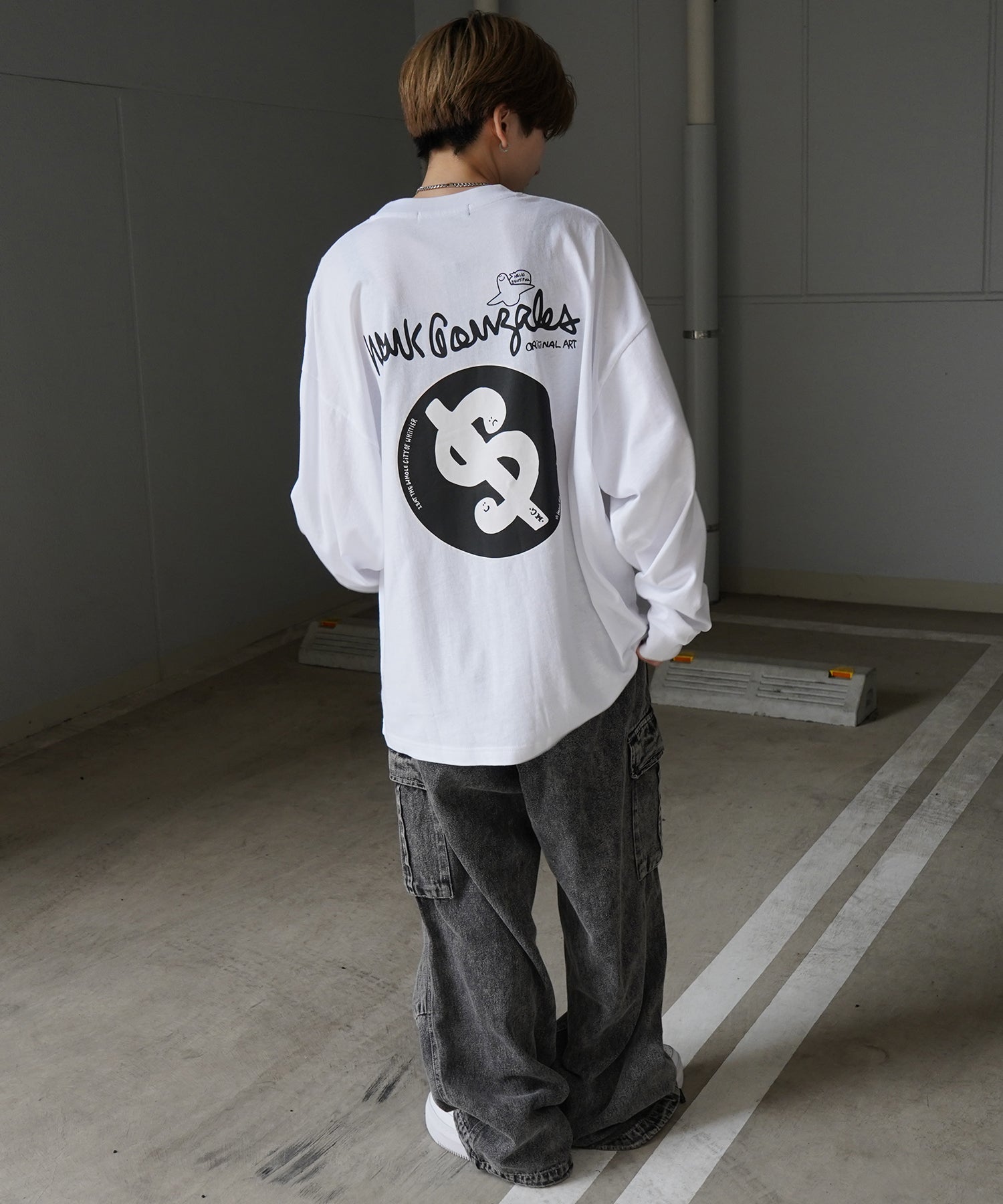 【MARK GONZALES ARTWORK COLLECTION / マーク ゴンザレス】ワンポイント刺繍 / バックプリント / 袖プリント ビッグシルエットロンT