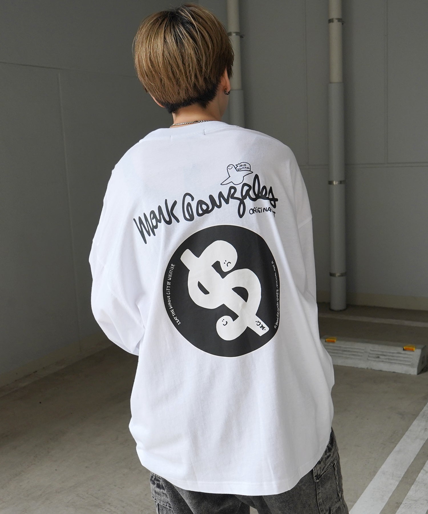 【MARK GONZALES ARTWORK COLLECTION / マーク ゴンザレス】ワンポイント刺繍 / バックプリント / 袖プリント ビッグシルエットロンT