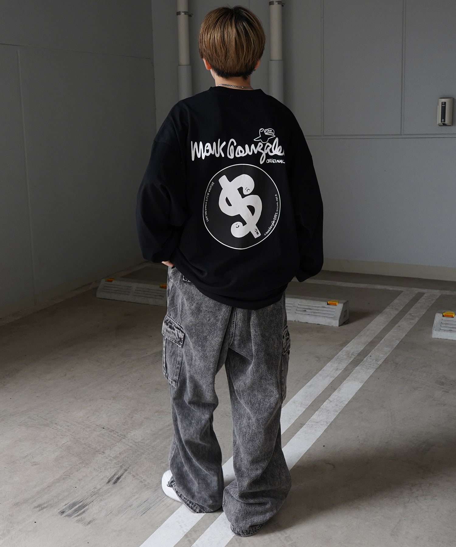 【MARK GONZALES ARTWORK COLLECTION / マーク ゴンザレス】ワンポイント刺繍 / バックプリント / 袖プリント ビッグシルエットロンT