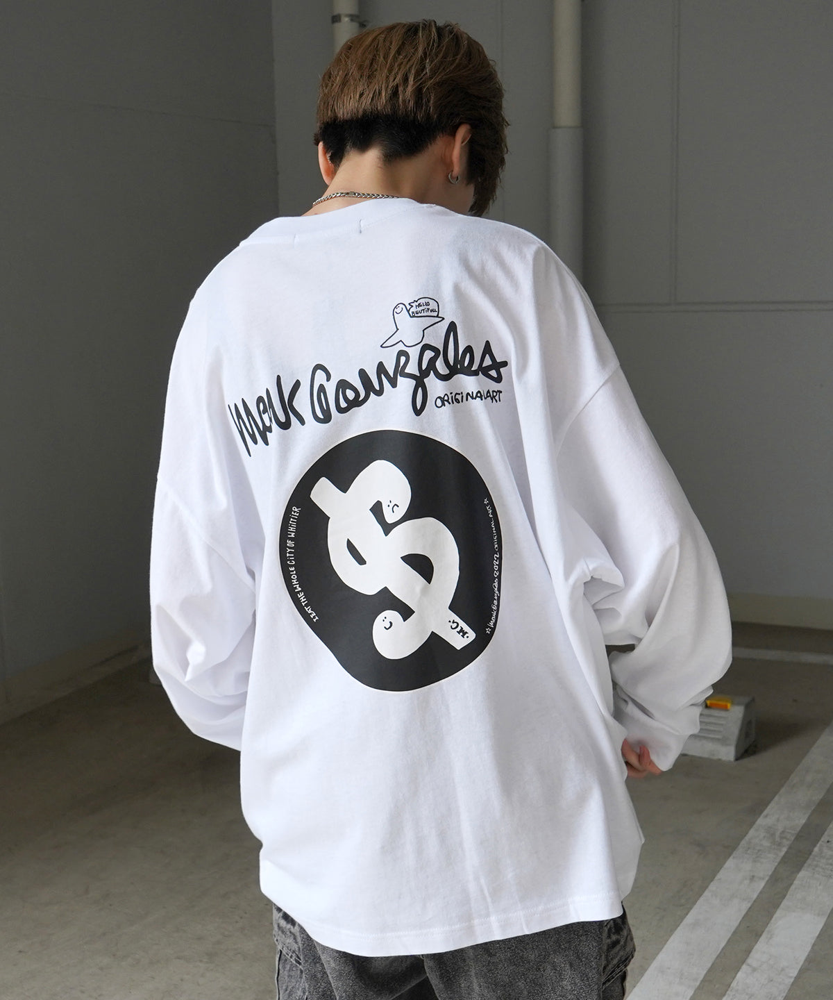 【MARK GONZALES ARTWORK COLLECTION / マーク ゴンザレス】ワンポイント刺繍 / バックプリント / 袖プリント ビッグシルエットロンT