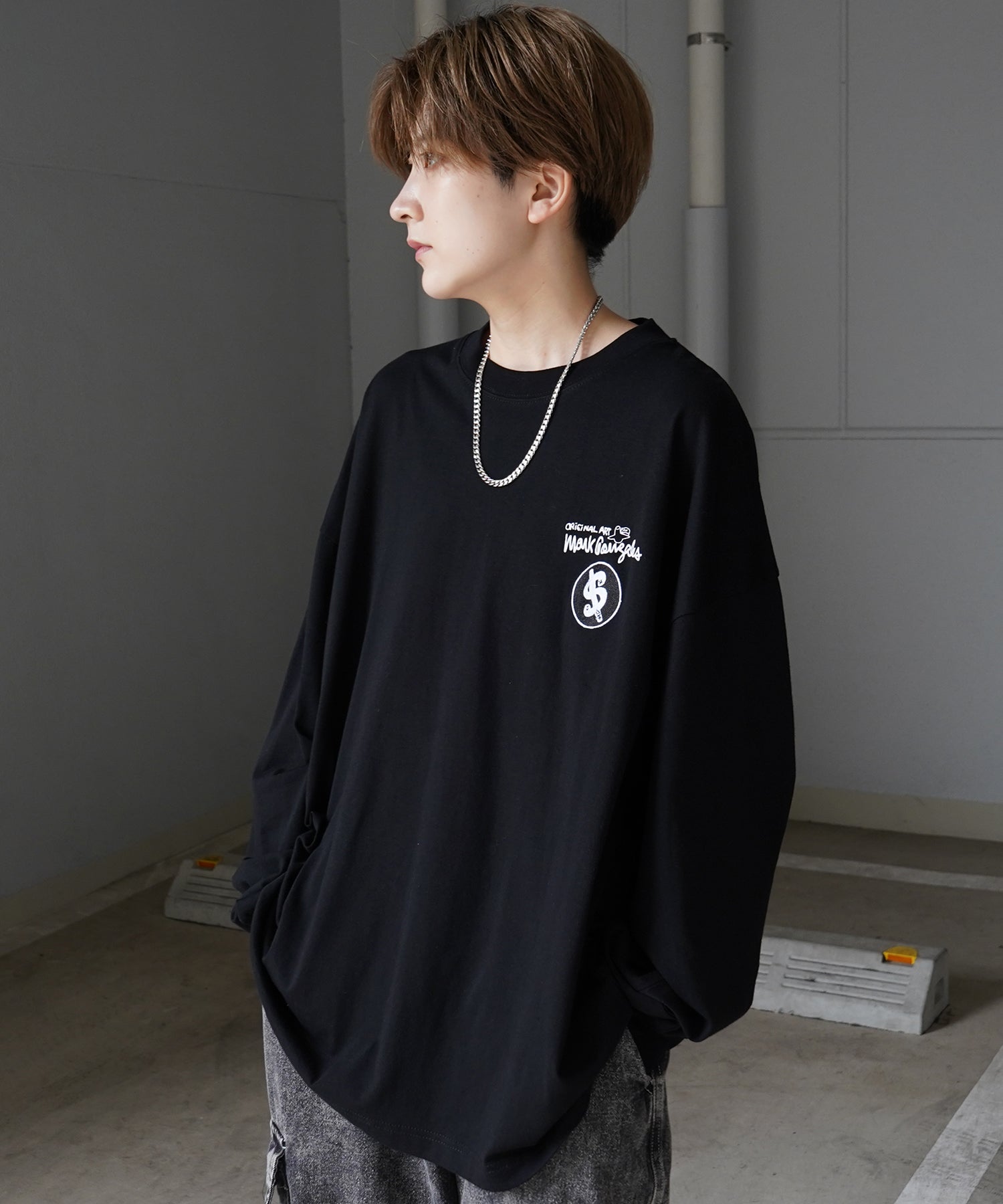 【MARK GONZALES ARTWORK COLLECTION / マーク ゴンザレス】ワンポイント刺繍 / バックプリント / 袖プリント ビッグシルエットロンT