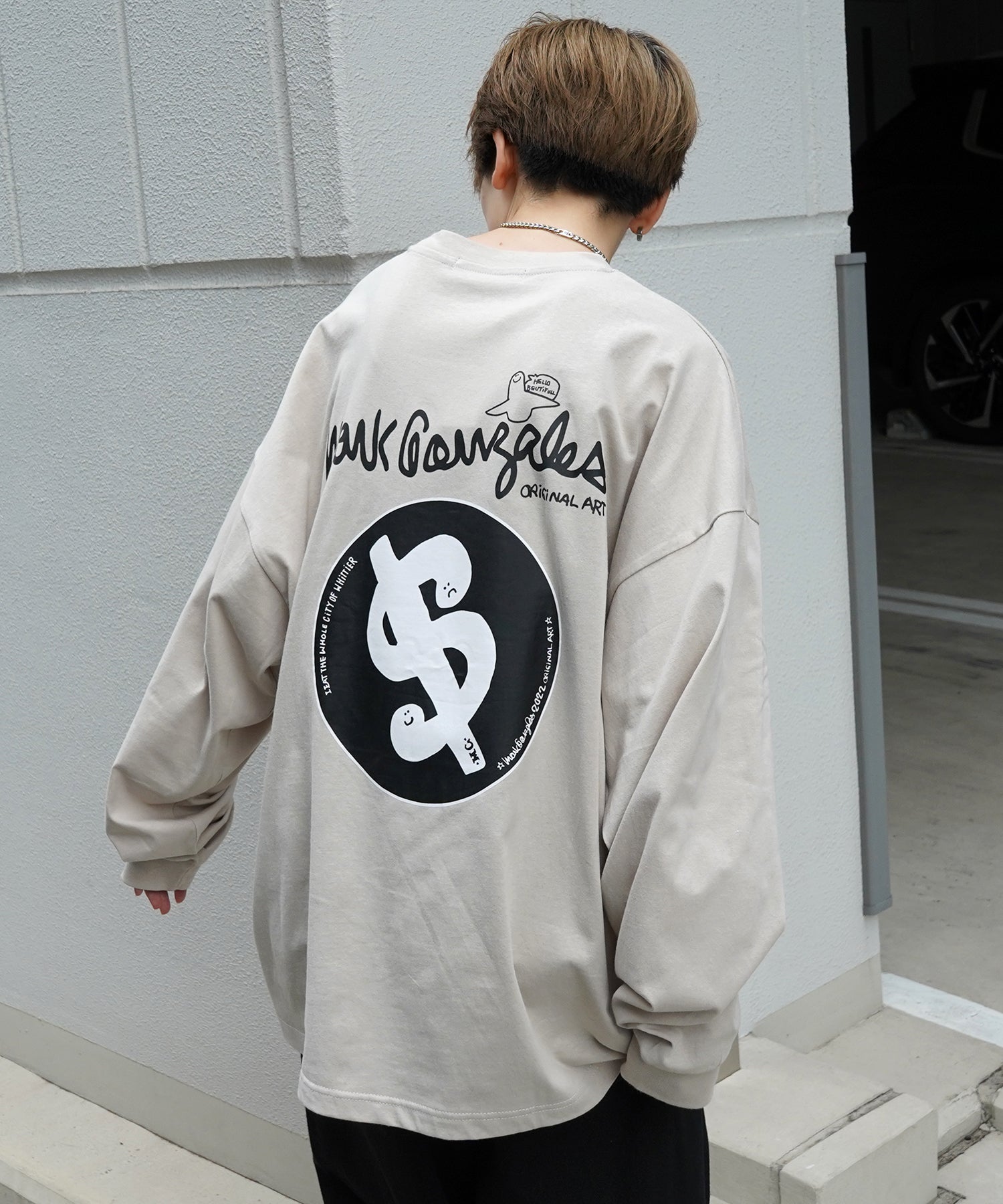 【MARK GONZALES ARTWORK COLLECTION / マーク ゴンザレス】ワンポイント刺繍 / バックプリント / 袖プリント ビッグシルエットロンT