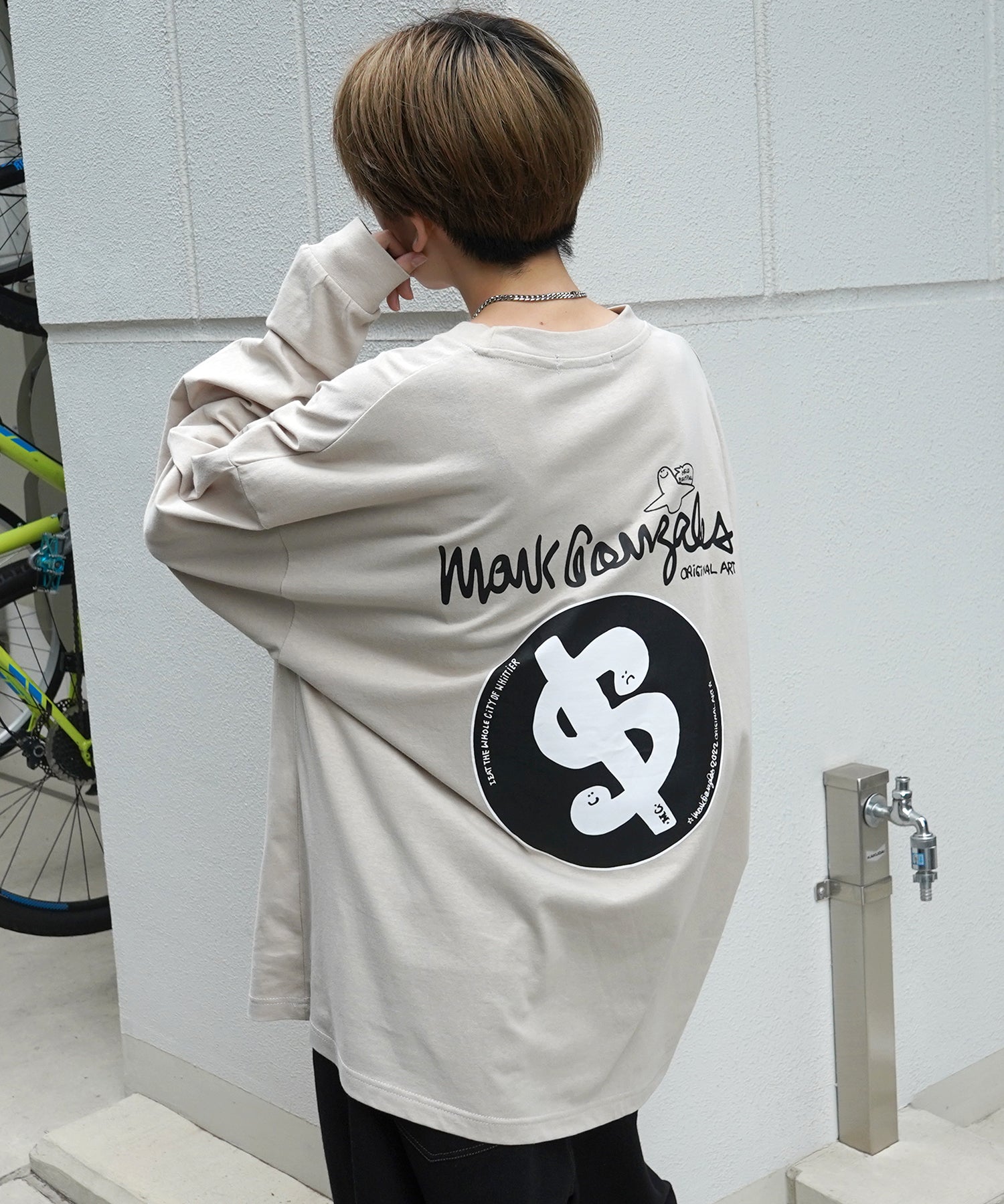 【MARK GONZALES ARTWORK COLLECTION / マーク ゴンザレス】ワンポイント刺繍 / バックプリント / 袖プリント ビッグシルエットロンT