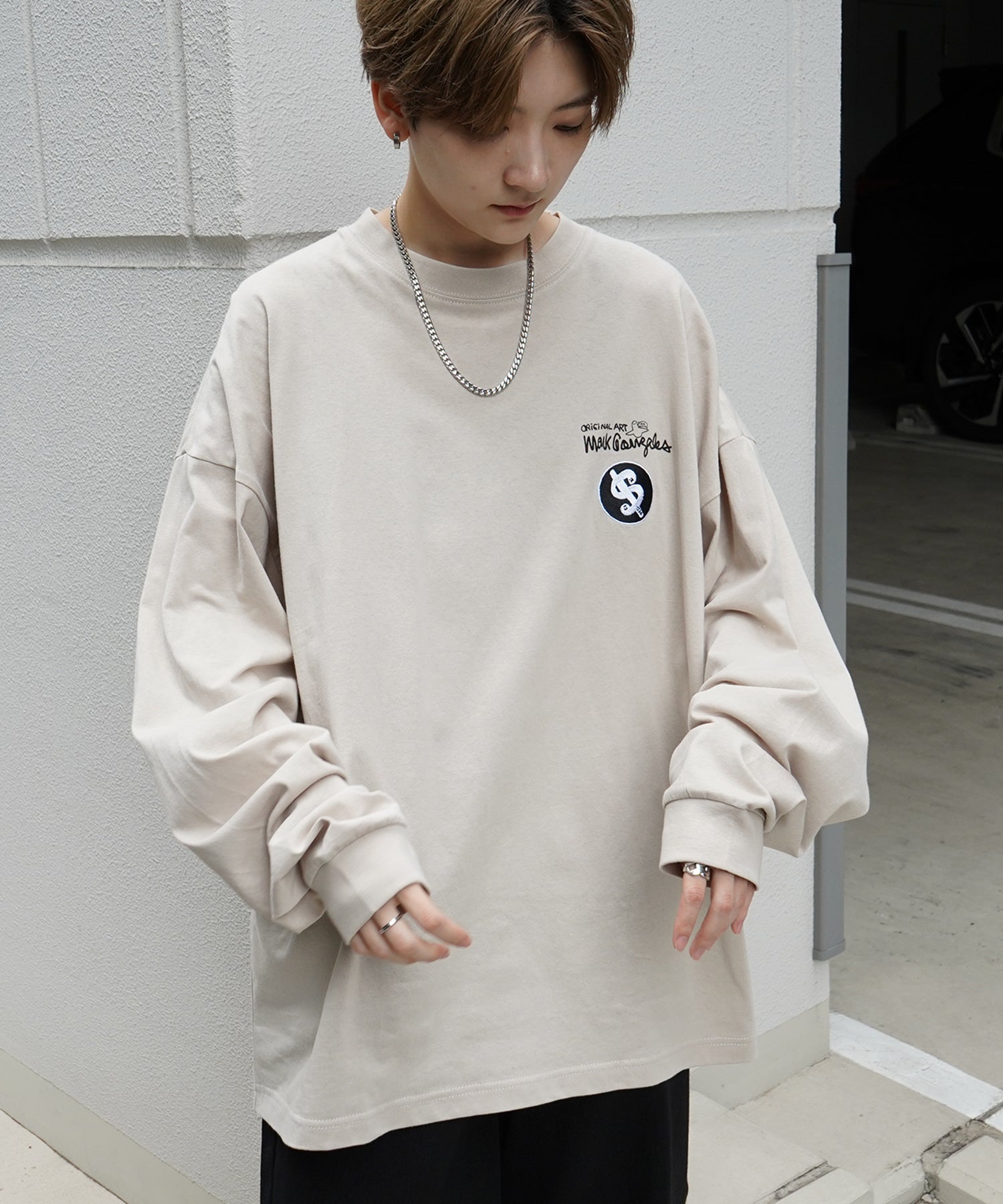 【MARK GONZALES ARTWORK COLLECTION / マーク ゴンザレス】ワンポイント刺繍 / バックプリント / 袖プリント ビッグシルエットロンT