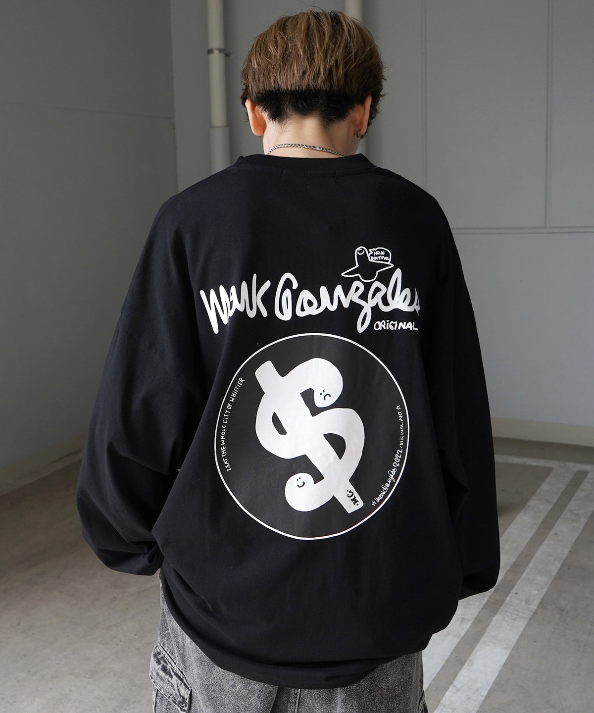 【MARK GONZALES ARTWORK COLLECTION / マーク ゴンザレス】ワンポイント刺繍 / バックプリント / 袖プリント ビッグシルエットロンT