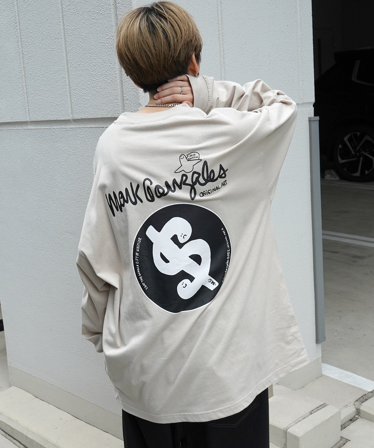 【MARK GONZALES ARTWORK COLLECTION / マーク ゴンザレス】ワンポイント刺繍 / バックプリント / 袖プリント ビッグシルエットロンT