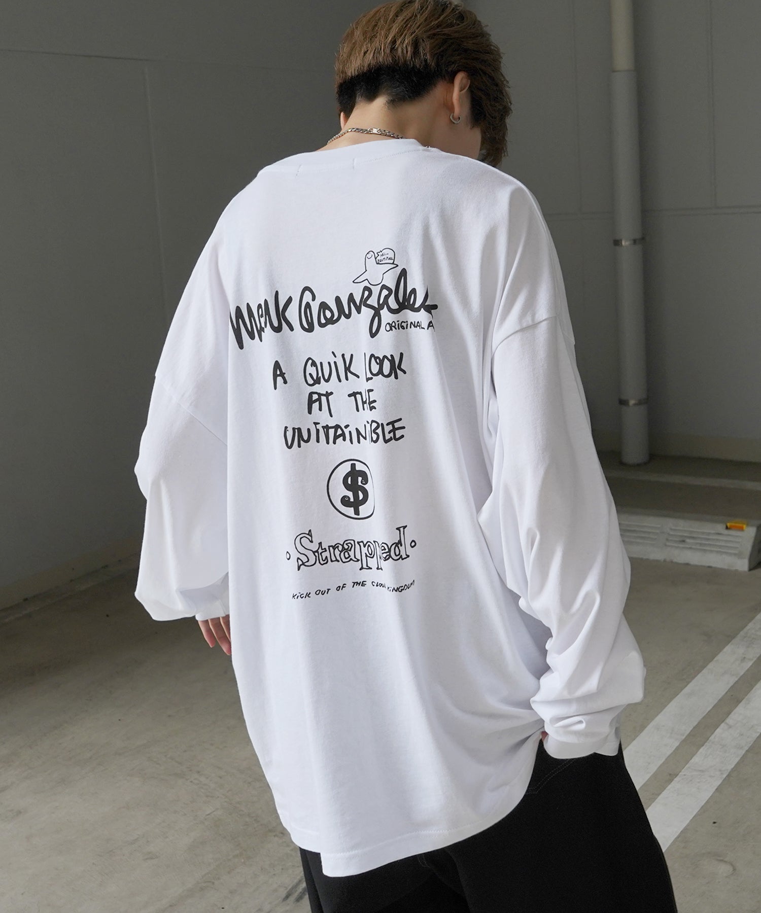 【MARK GONZALES ARTWORK COLLECTION / マーク ゴンザレス】ワンポイント刺繍 / バックプリント / 袖プリント ビッグシルエットロンT