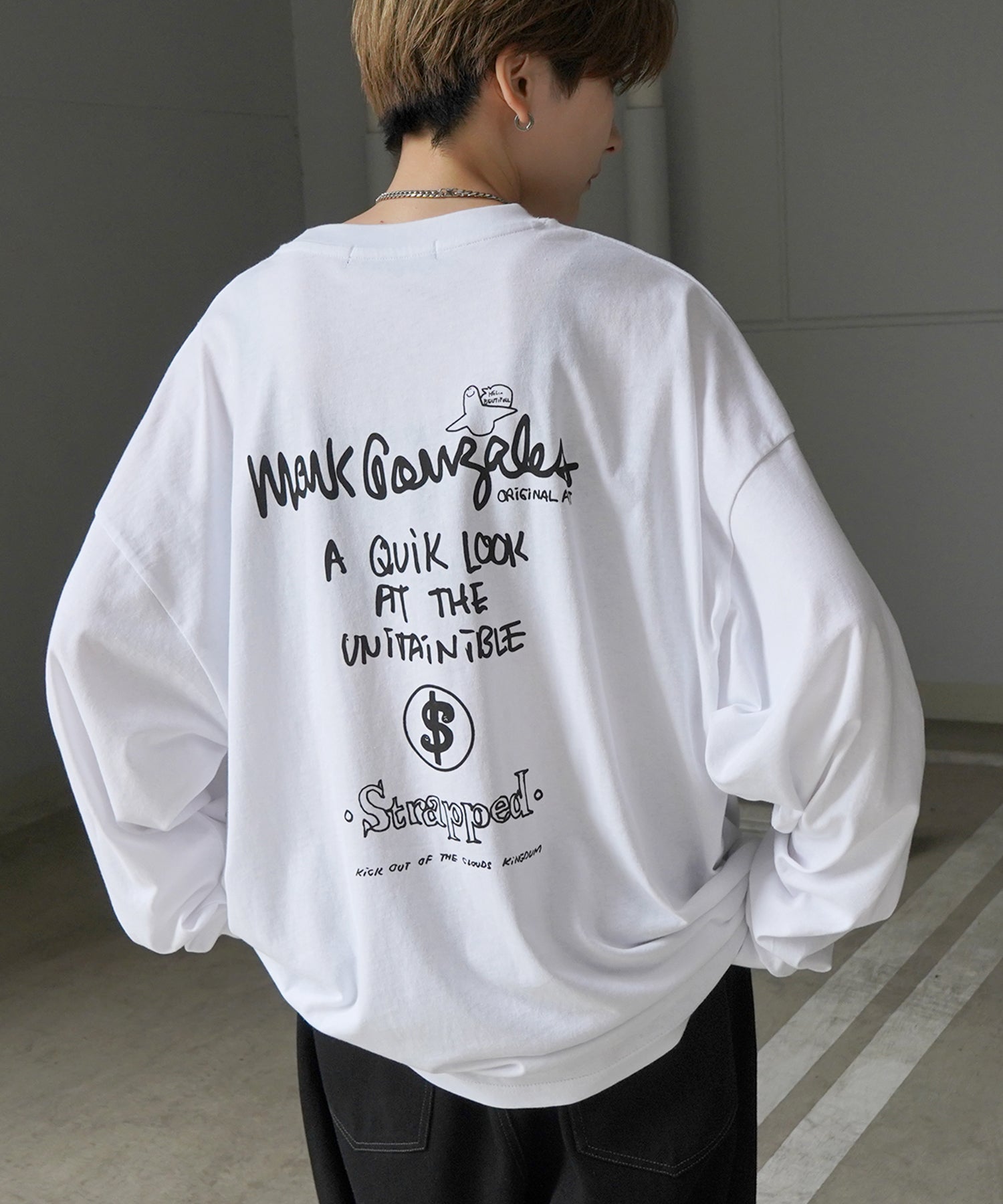 【MARK GONZALES ARTWORK COLLECTION / マーク ゴンザレス】ワンポイント刺繍 / バックプリント / 袖プリント ビッグシルエットロンT