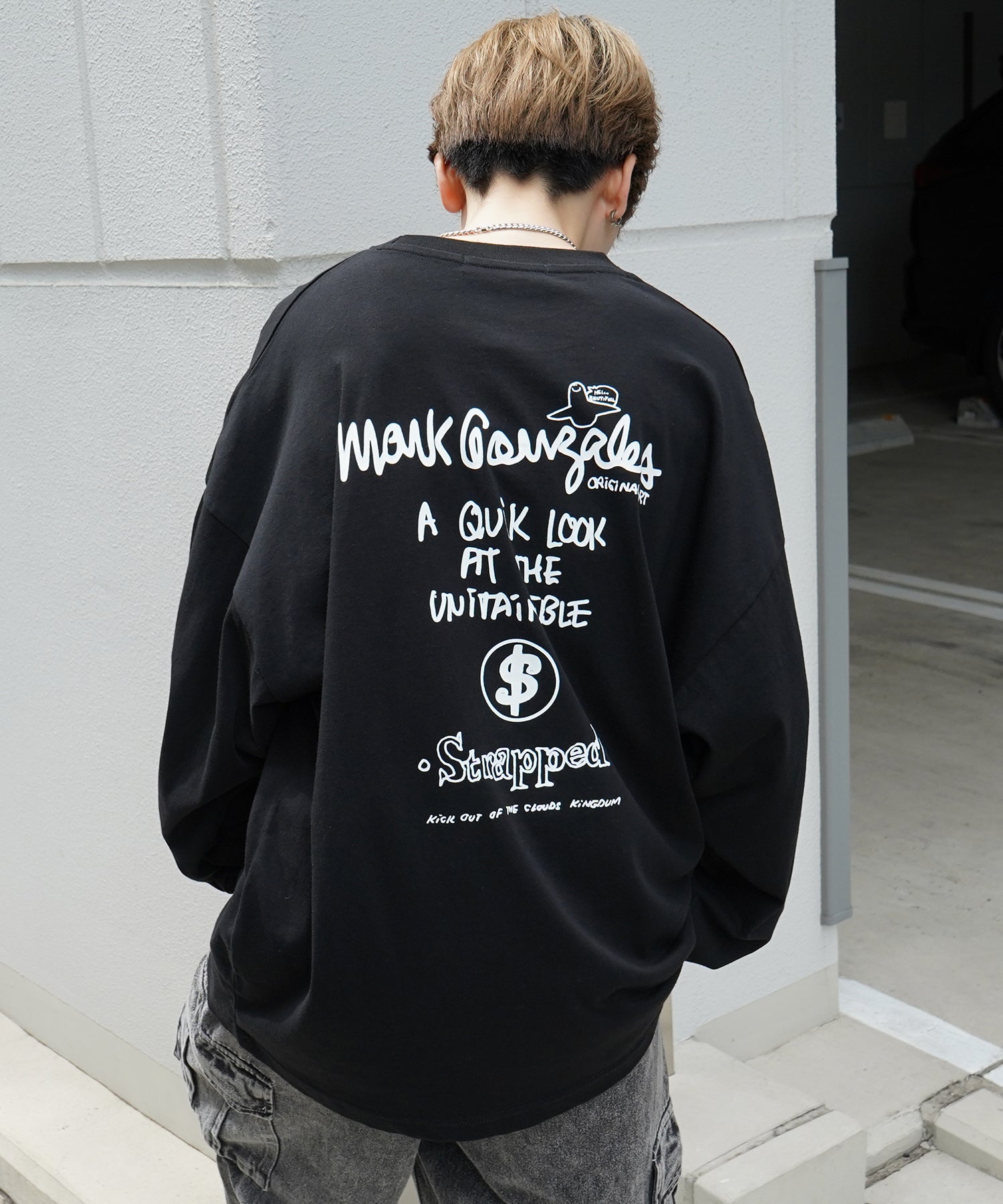 【MARK GONZALES ARTWORK COLLECTION / マーク ゴンザレス】ワンポイント刺繍 / バックプリント / 袖プリント ビッグシルエットロンT