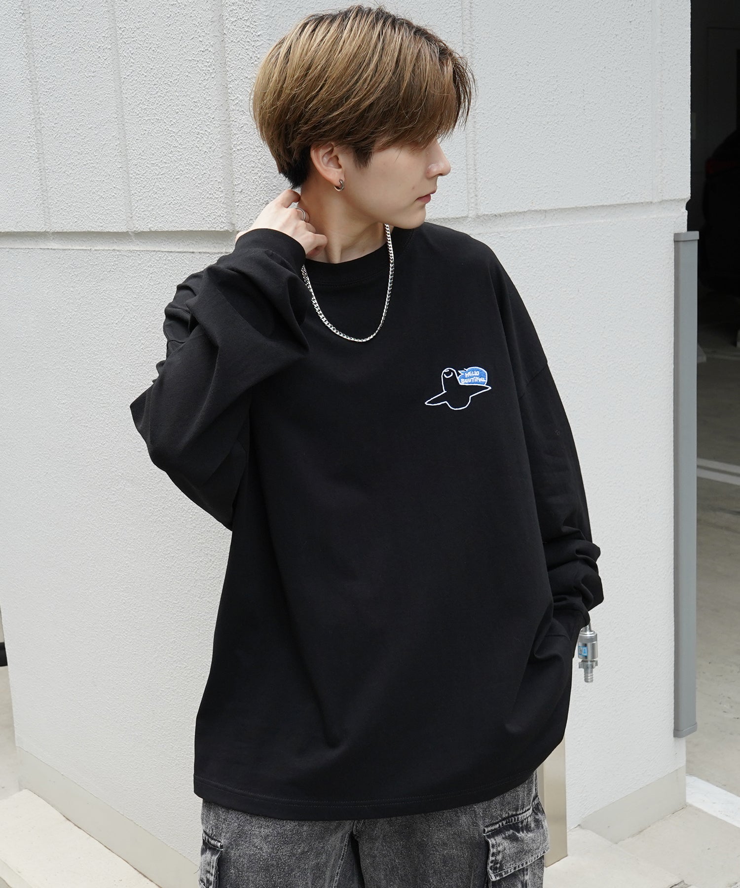 【MARK GONZALES ARTWORK COLLECTION / マーク ゴンザレス】ワンポイント刺繍 / バックプリント / 袖プリント ビッグシルエットロンT