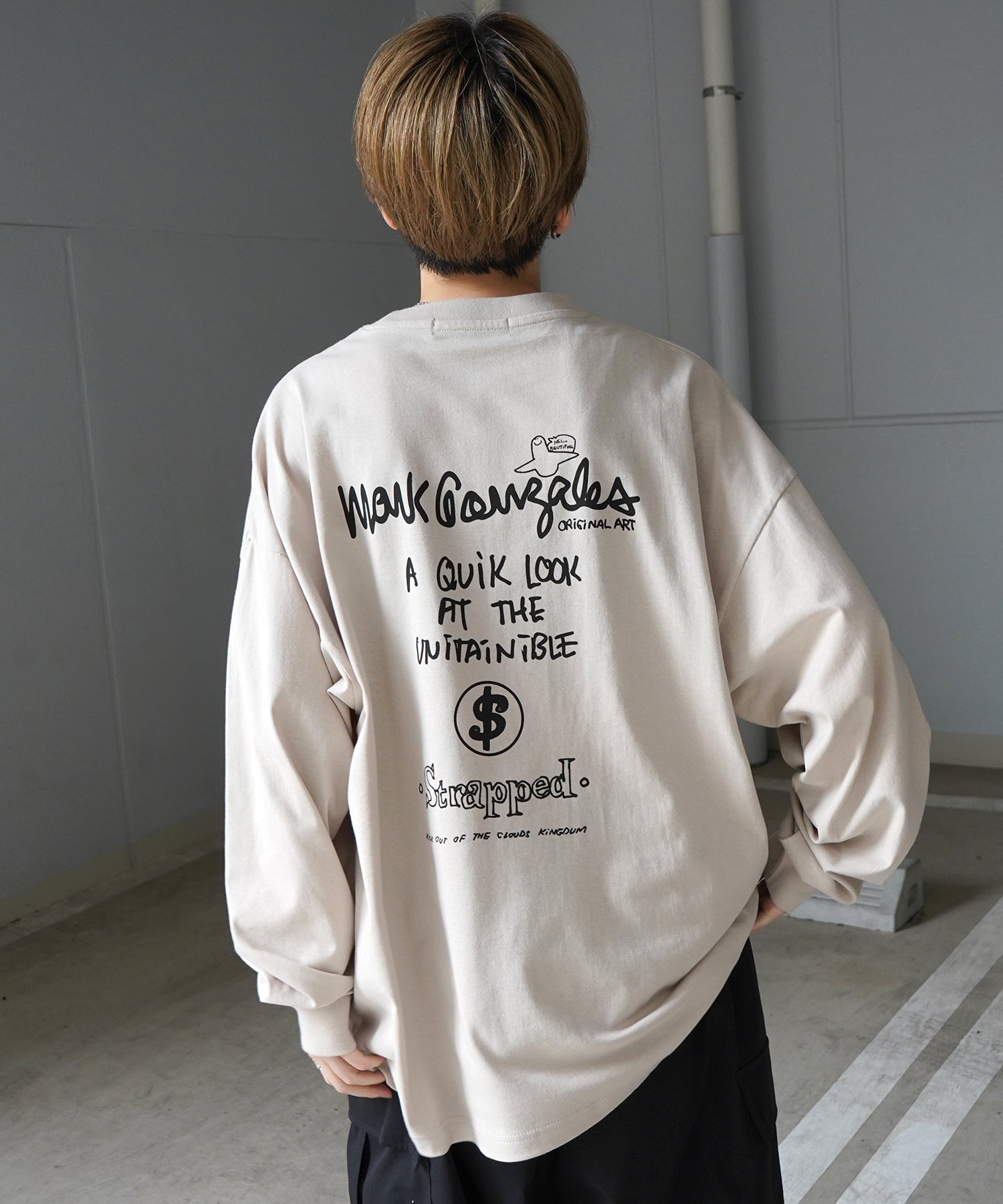 【MARK GONZALES ARTWORK COLLECTION / マーク ゴンザレス】ワンポイント刺繍 / バックプリント / 袖プリント ビッグシルエットロンT