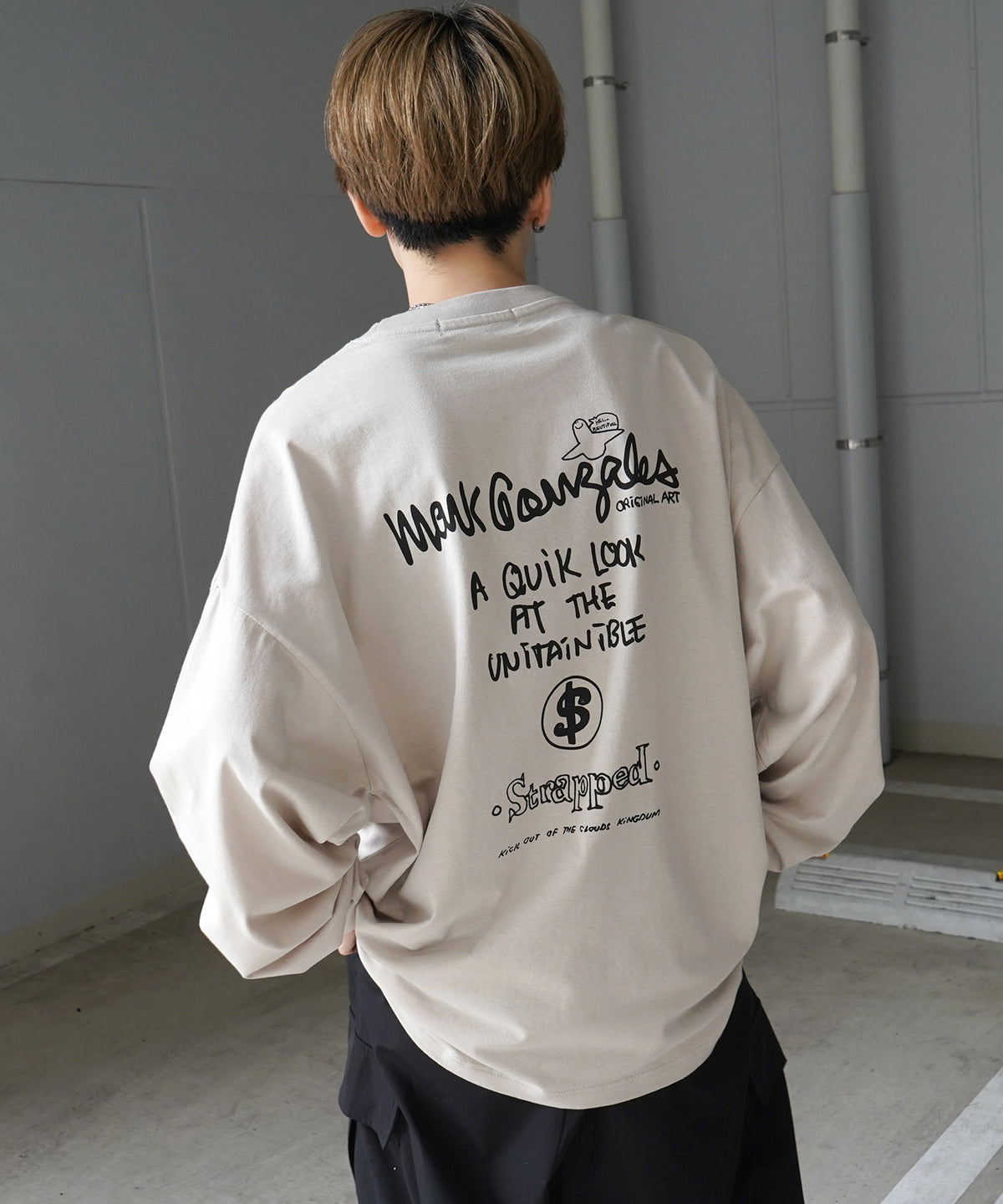 【MARK GONZALES ARTWORK COLLECTION / マーク ゴンザレス】ワンポイント刺繍 / バックプリント / 袖プリント ビッグシルエットロンT