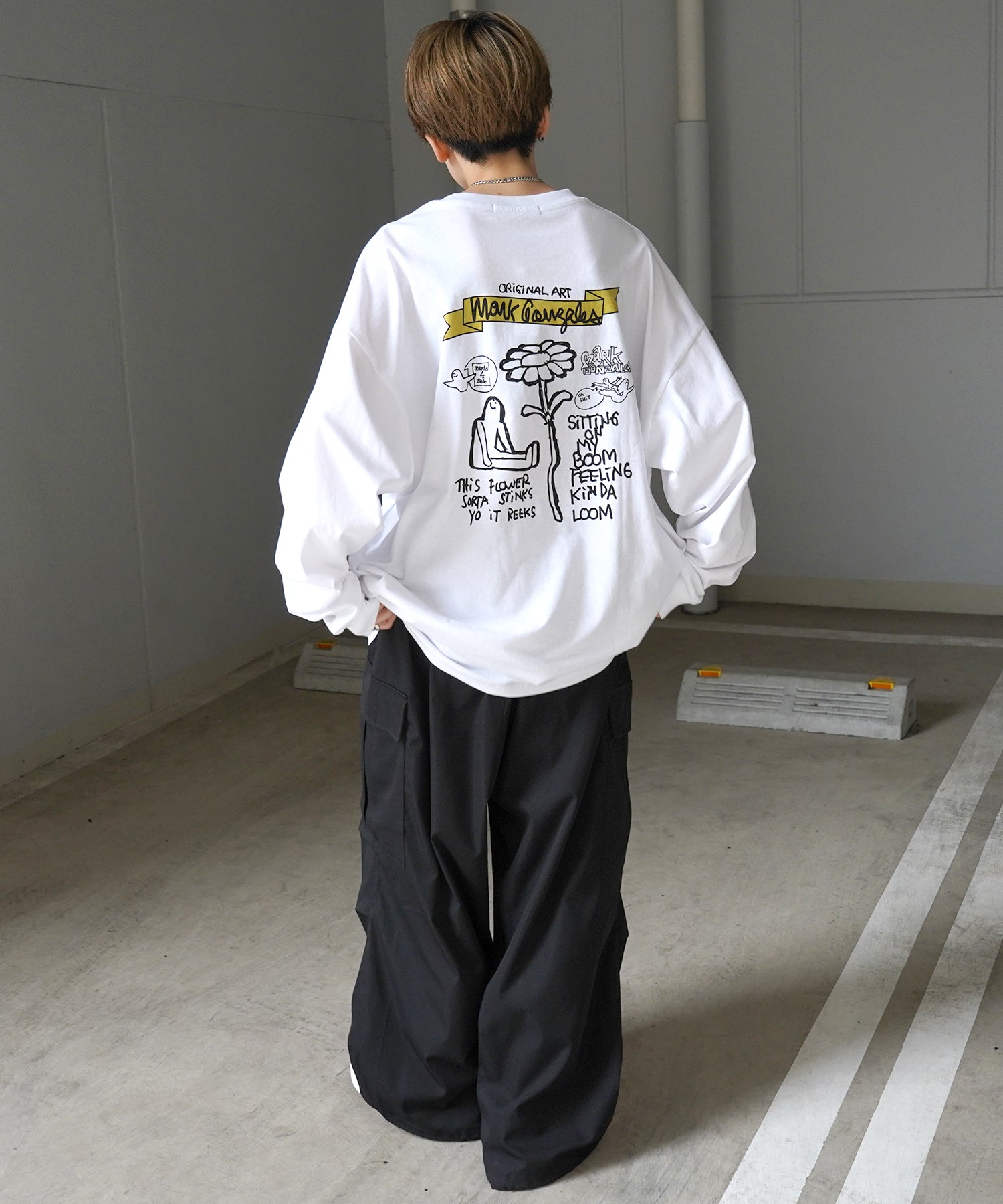 【MARK GONZALES ARTWORK COLLECTION / マーク ゴンザレス】ワンポイント刺繍 / バックプリント / 袖プリント ビッグシルエットロンT