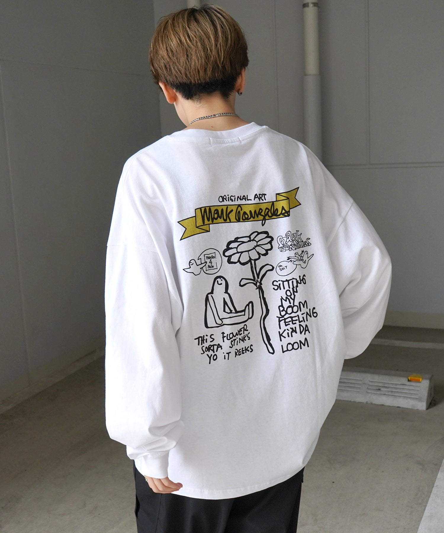 【MARK GONZALES ARTWORK COLLECTION / マーク ゴンザレス】ワンポイント刺繍 / バックプリント / 袖プリント ビッグシルエットロンT