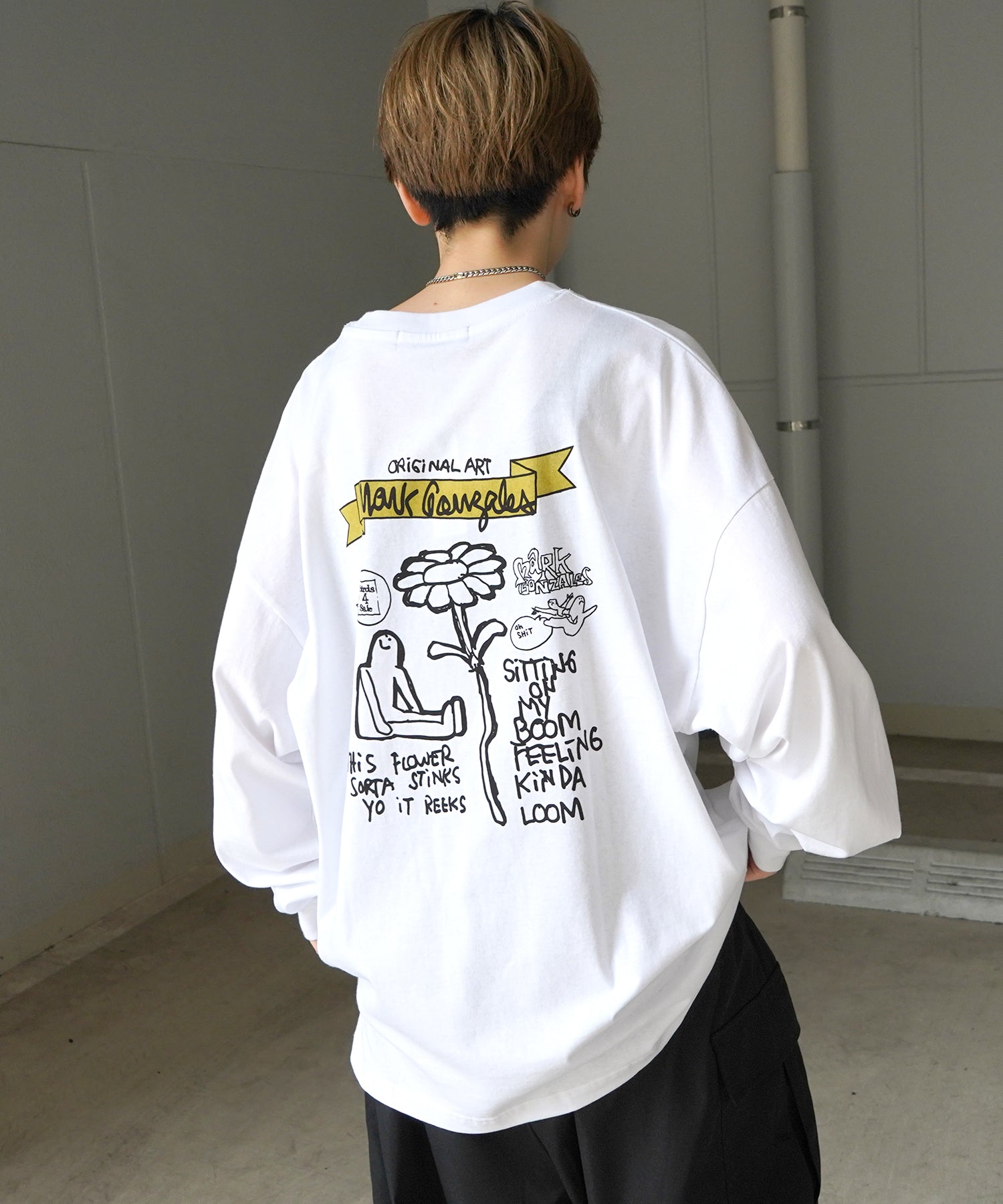 【MARK GONZALES ARTWORK COLLECTION / マーク ゴンザレス】ワンポイント刺繍 / バックプリント / 袖プリント ビッグシルエットロンT