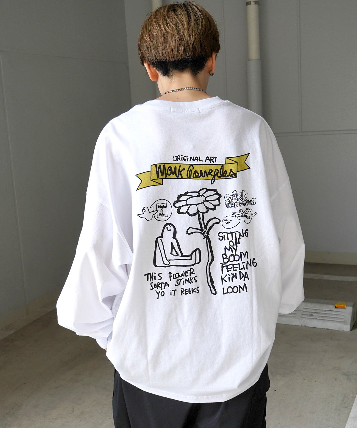 【MARK GONZALES ARTWORK COLLECTION / マーク ゴンザレス】ワンポイント刺繍 / バックプリント / 袖プリント ビッグシルエットロンT