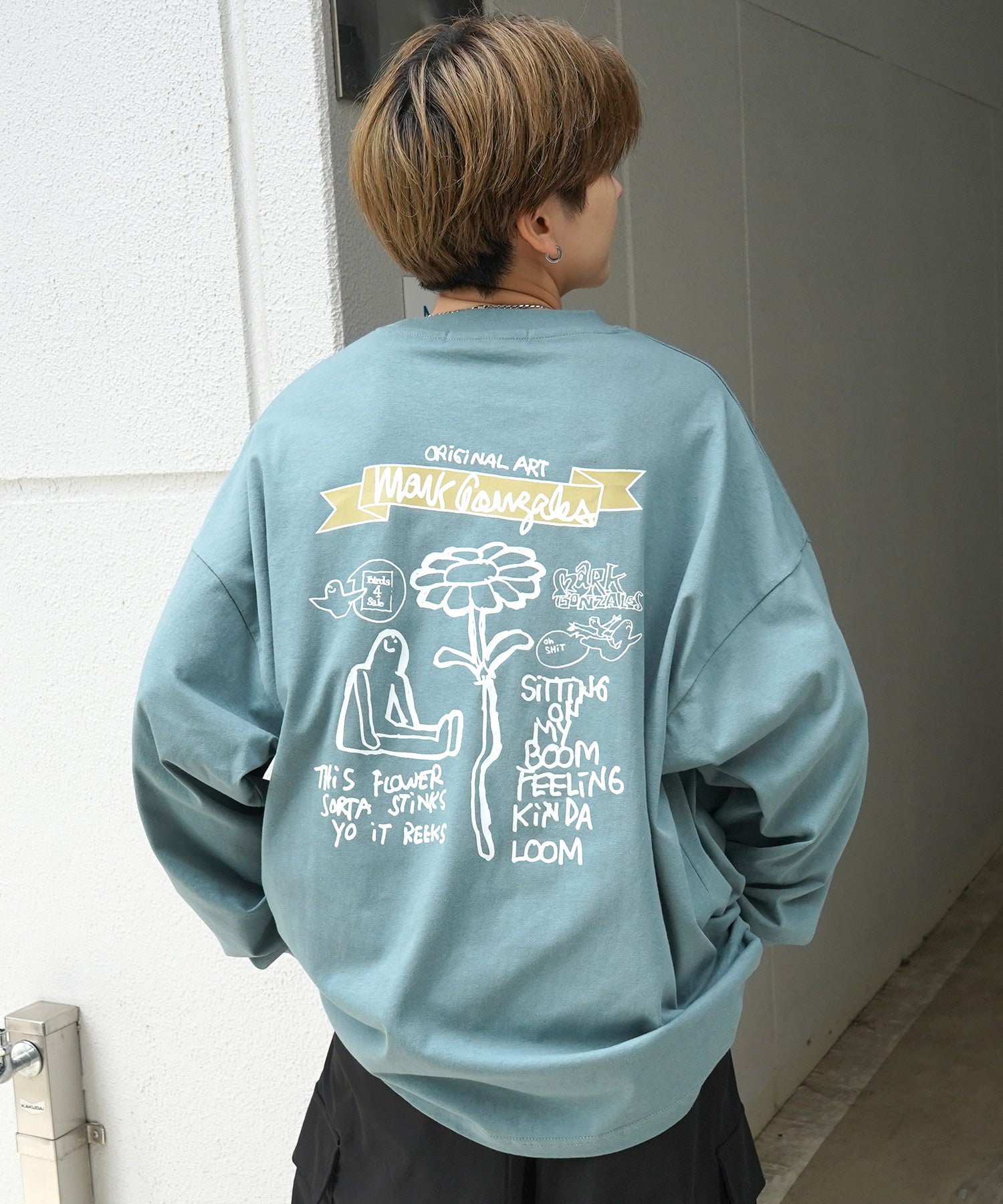 【MARK GONZALES ARTWORK COLLECTION / マーク ゴンザレス】ワンポイント刺繍 / バックプリント / 袖プリント ビッグシルエットロンT