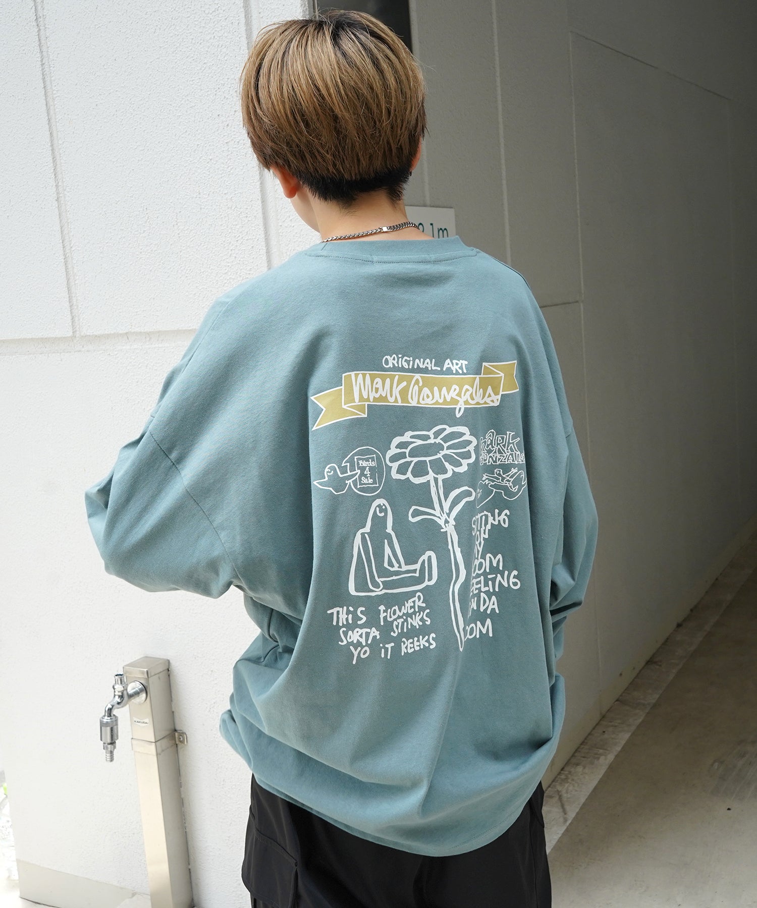 【MARK GONZALES ARTWORK COLLECTION / マーク ゴンザレス】ワンポイント刺繍 / バックプリント / 袖プリント ビッグシルエットロンT