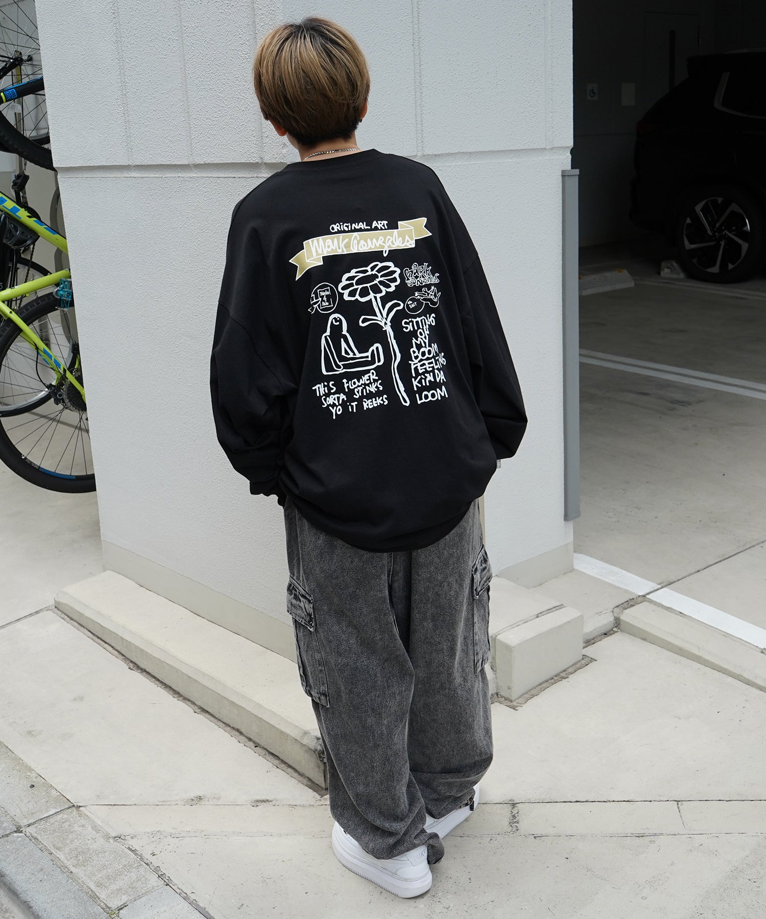 【MARK GONZALES ARTWORK COLLECTION / マーク ゴンザレス】ワンポイント刺繍 / バックプリント / 袖プリント ビッグシルエットロンT