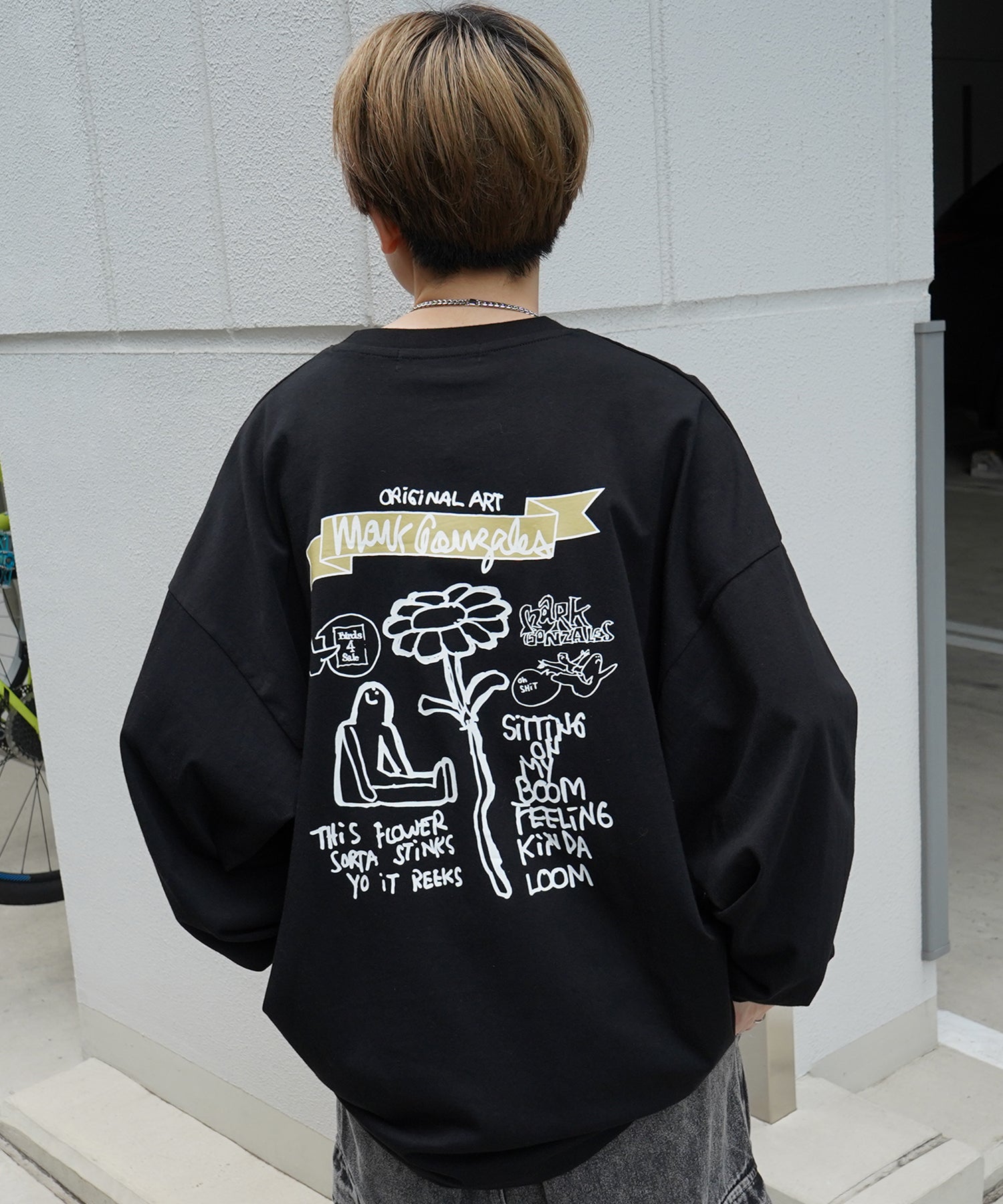 【MARK GONZALES ARTWORK COLLECTION / マーク ゴンザレス】ワンポイント刺繍 / バックプリント / 袖プリント ビッグシルエットロンT