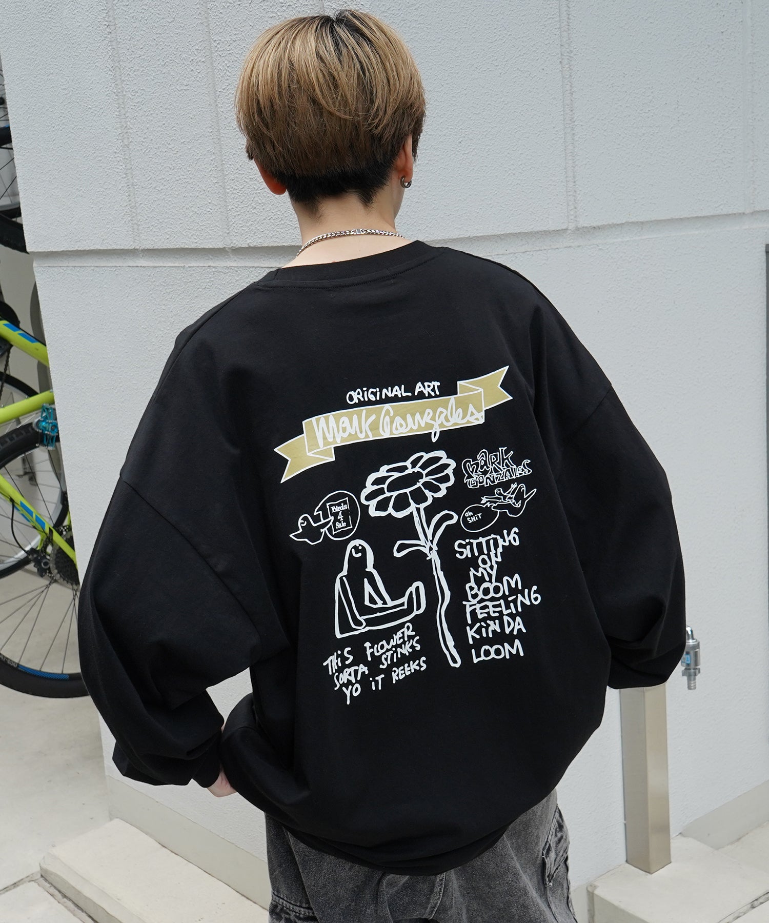 【MARK GONZALES ARTWORK COLLECTION / マーク ゴンザレス】ワンポイント刺繍 / バックプリント / 袖プリント ビッグシルエットロンT