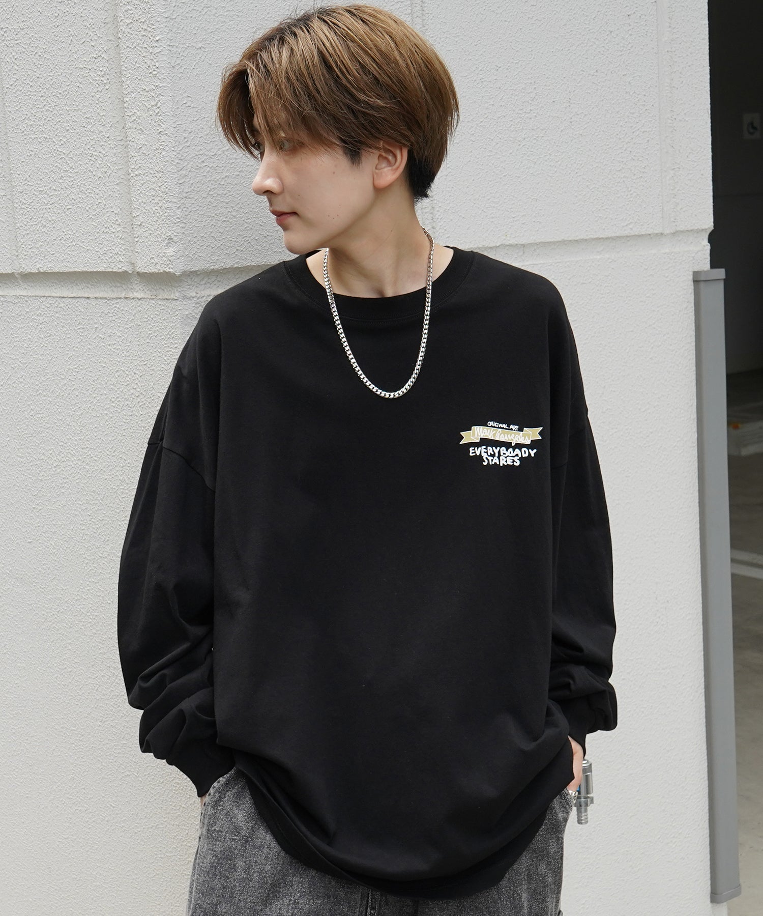 【MARK GONZALES ARTWORK COLLECTION / マーク ゴンザレス】ワンポイント刺繍 / バックプリント / 袖プリント ビッグシルエットロンT