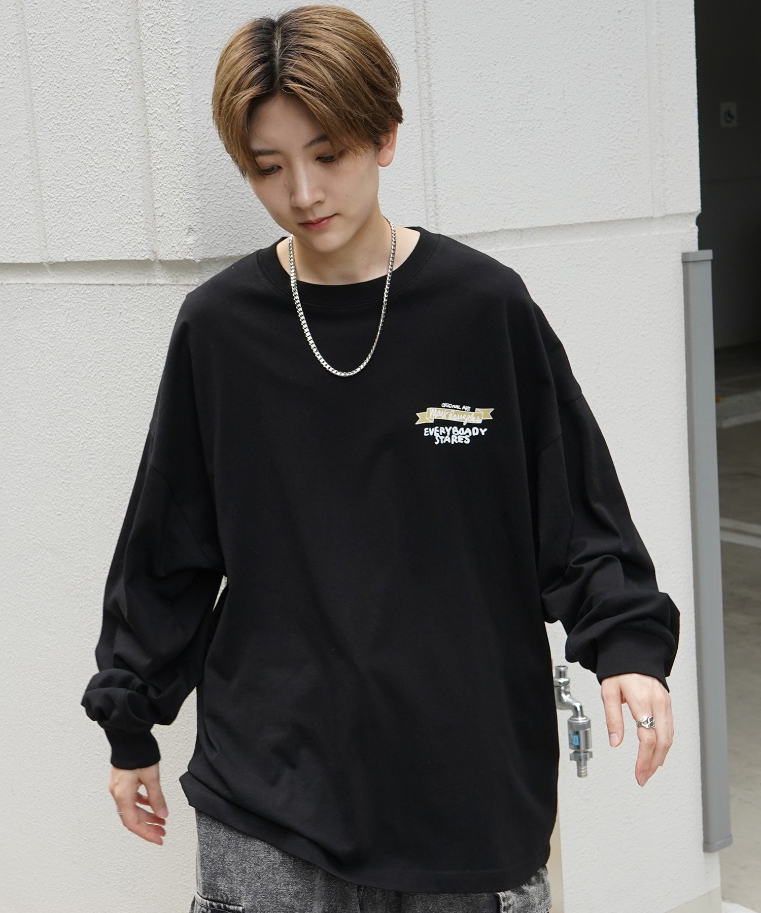 【MARK GONZALES ARTWORK COLLECTION / マーク ゴンザレス】ワンポイント刺繍 / バックプリント / 袖プリント ビッグシルエットロンT