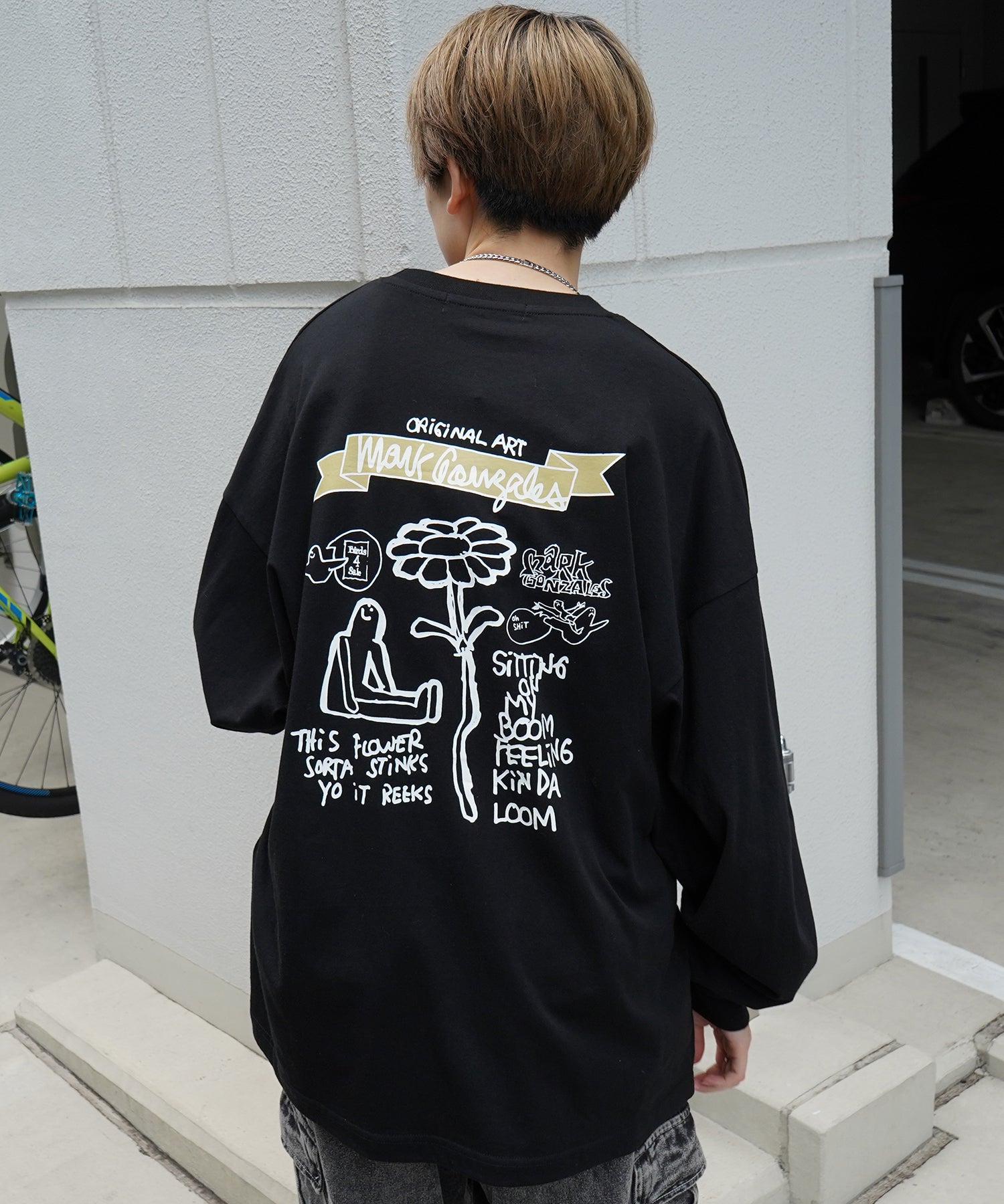 【MARK GONZALES ARTWORK COLLECTION / マーク ゴンザレス】ワンポイント刺繍 / バックプリント / 袖プリント ビッグシルエットロンT