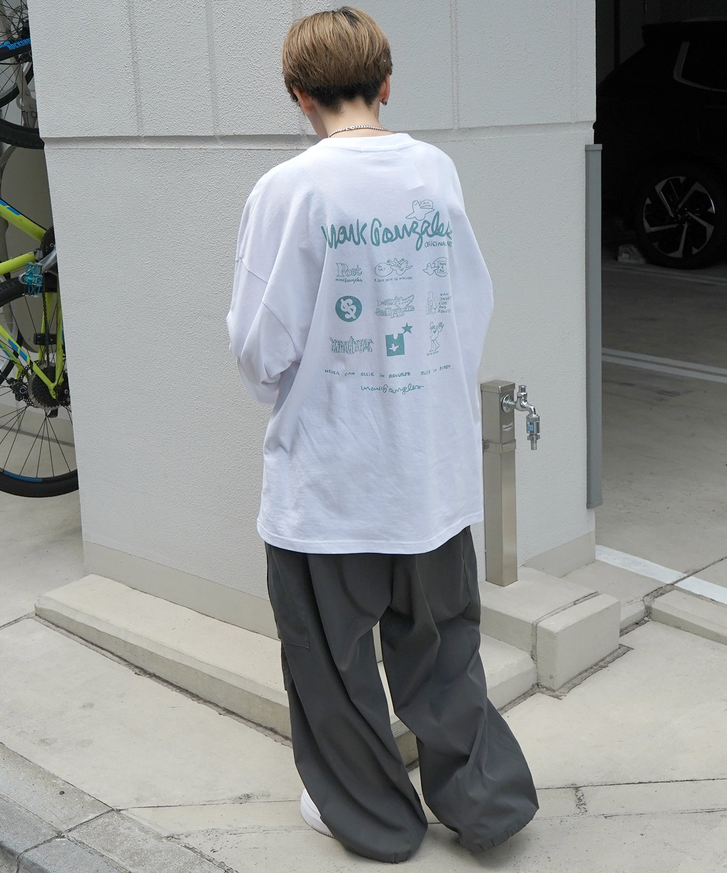 【MARK GONZALES ARTWORK COLLECTION / マーク ゴンザレス】ワンポイント刺繍 / バックプリント / 袖プリント ビッグシルエットロンT