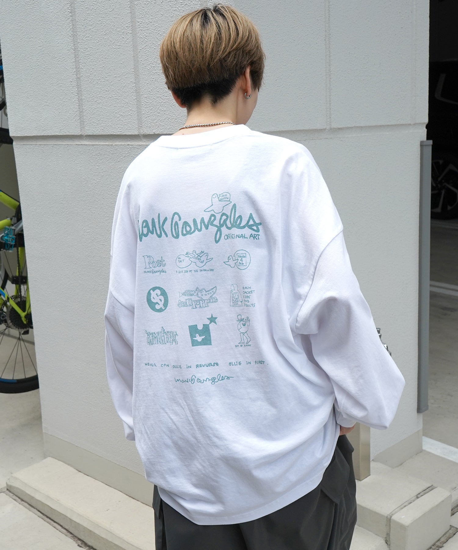 【MARK GONZALES ARTWORK COLLECTION / マーク ゴンザレス】ワンポイント刺繍 / バックプリント / 袖プリント ビッグシルエットロンT