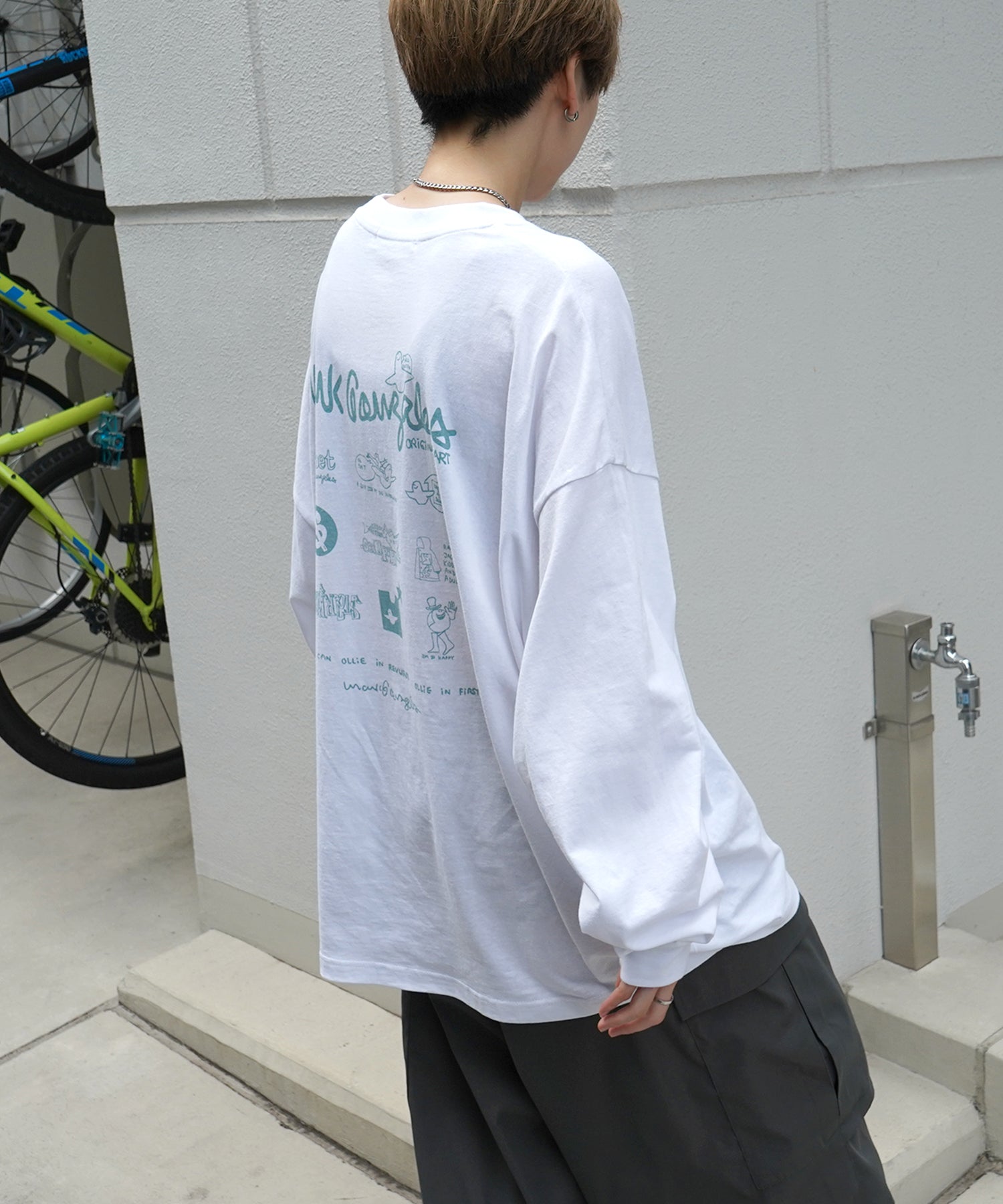 【MARK GONZALES ARTWORK COLLECTION / マーク ゴンザレス】ワンポイント刺繍 / バックプリント / 袖プリント ビッグシルエットロンT