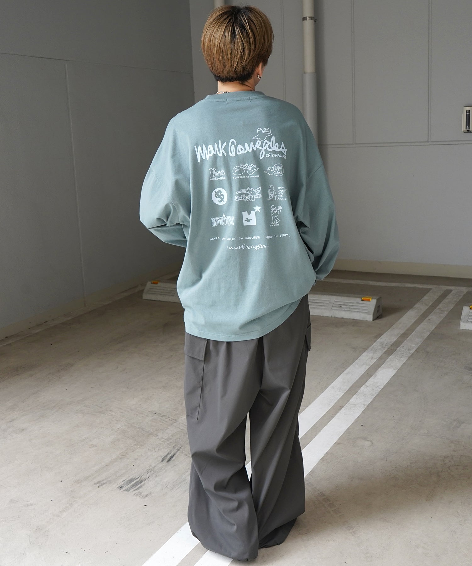 【MARK GONZALES ARTWORK COLLECTION / マーク ゴンザレス】ワンポイント刺繍 / バックプリント / 袖プリント ビッグシルエットロンT