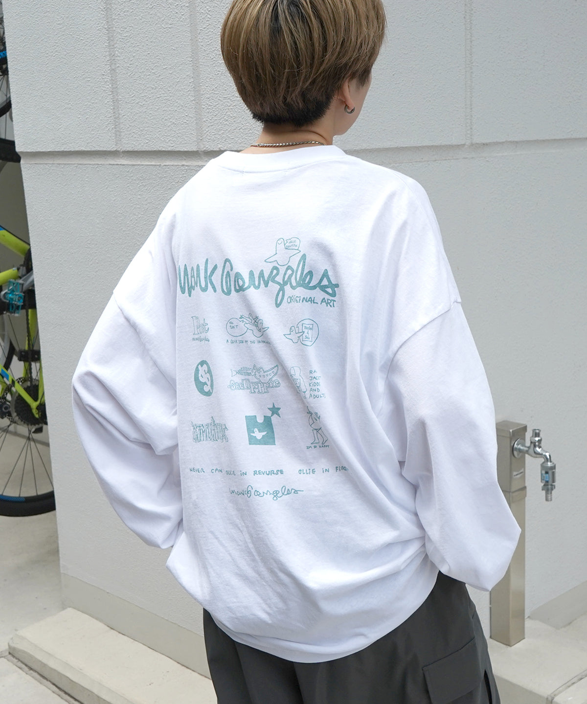 【MARK GONZALES ARTWORK COLLECTION / マーク ゴンザレス】ワンポイント刺繍 / バックプリント / 袖プリント ビッグシルエットロンT